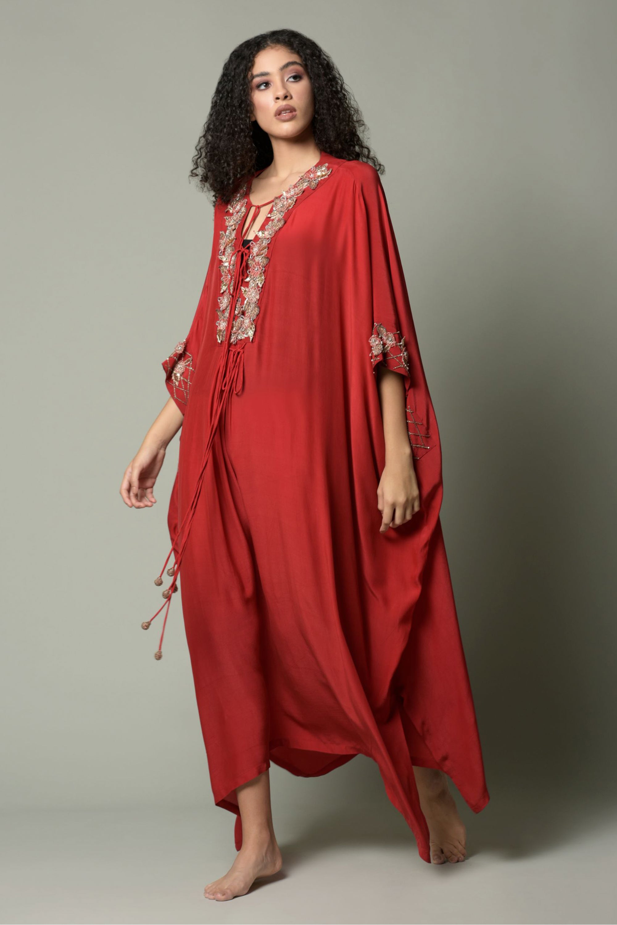Sabrina Embellished Jalabiya with Tassel & Inner Cotton Cami