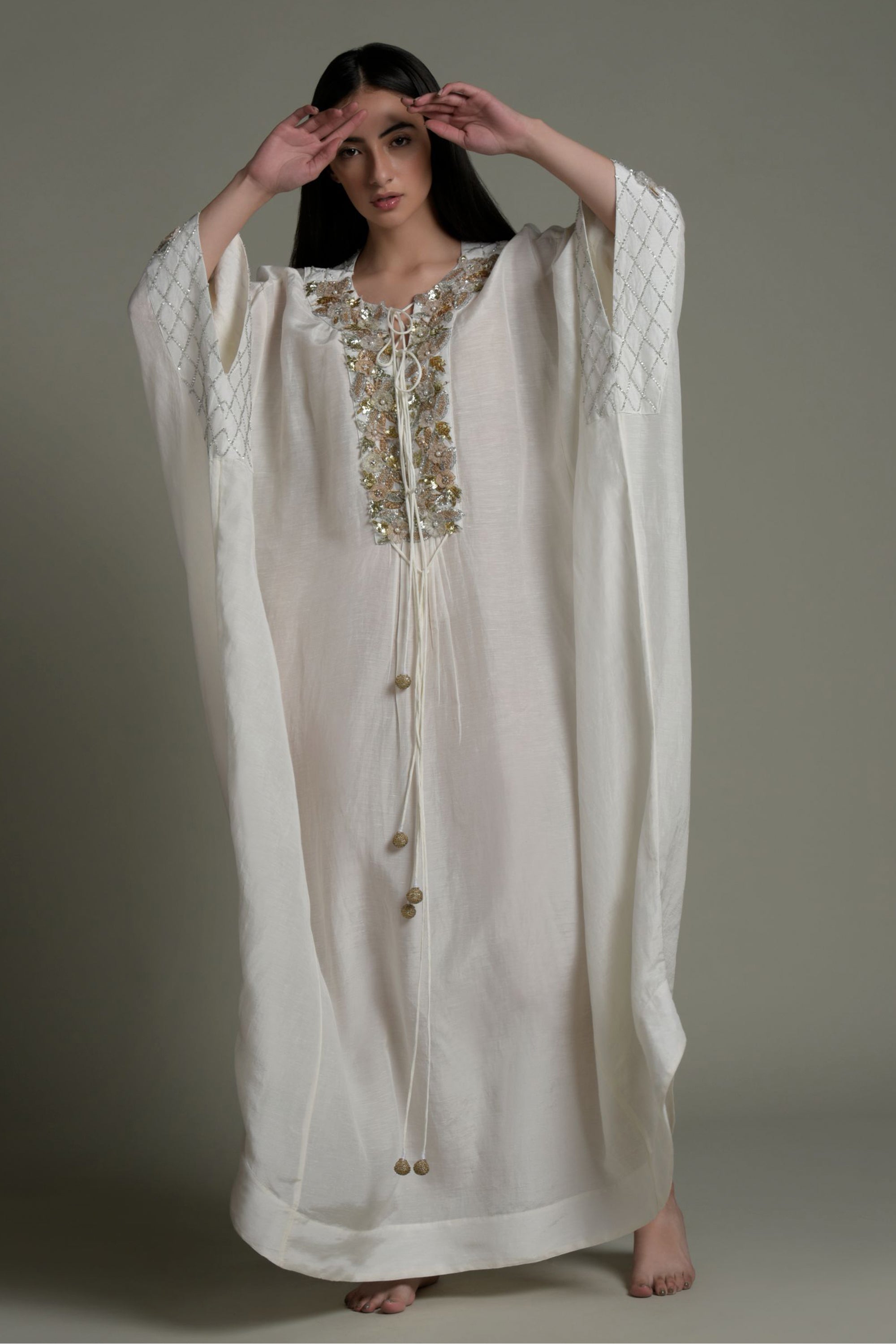 Vida Embellished & Embroidered Jalabiya with Inner Cotton Cami