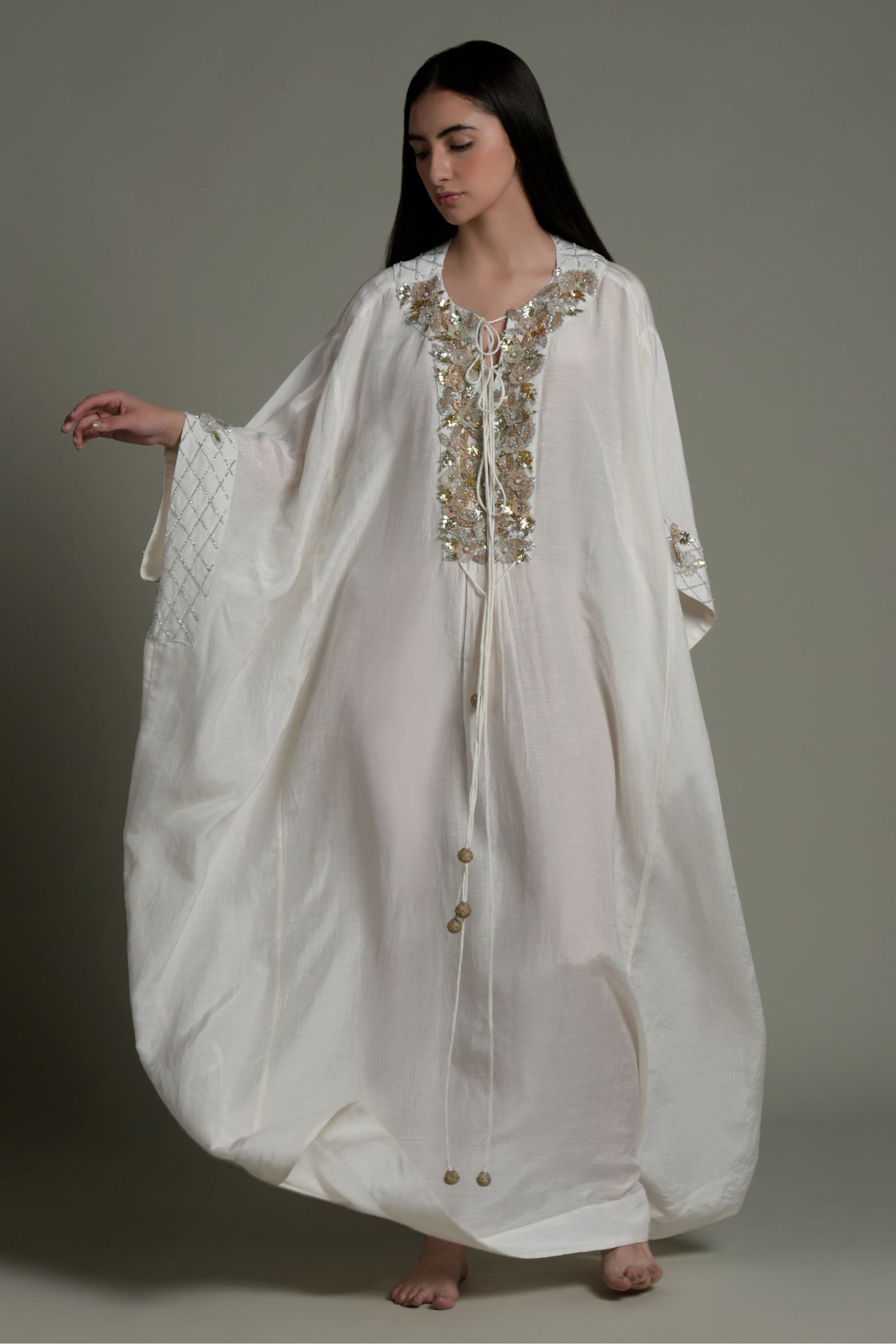 Vida Embellished & Embroidered Jalabiya with Inner Cotton Cami