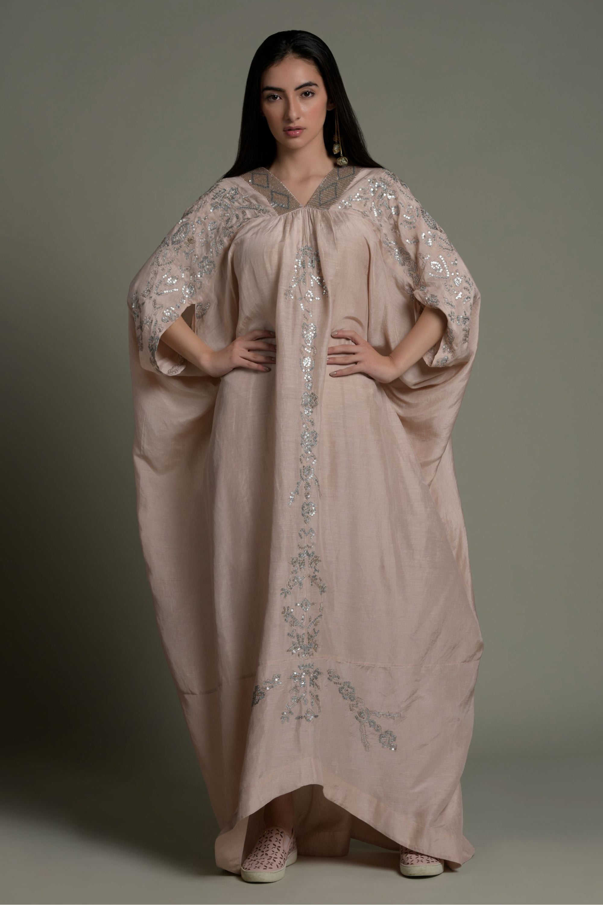 Shama Embellished & Embroidered Jalabiya with Inner Cotton Cami