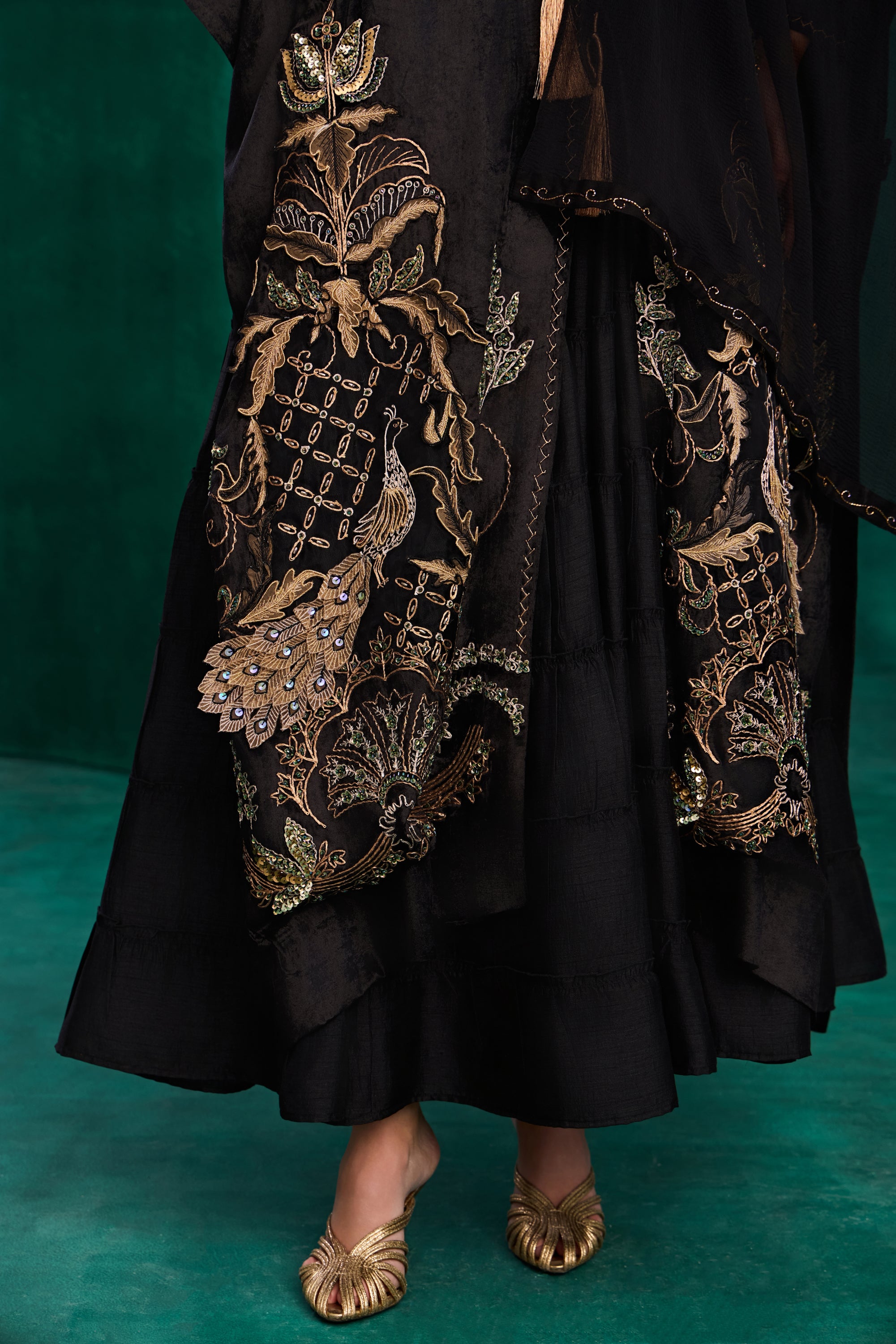 Izdina Embroidered Long Cape with Embellishment