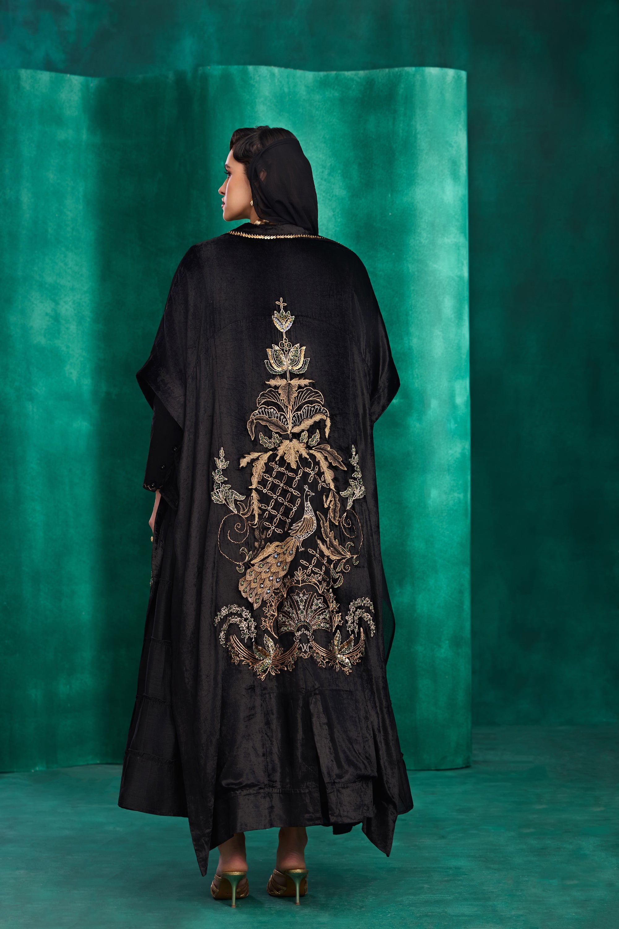 Izdina Embroidered Long Cape with Embellishment