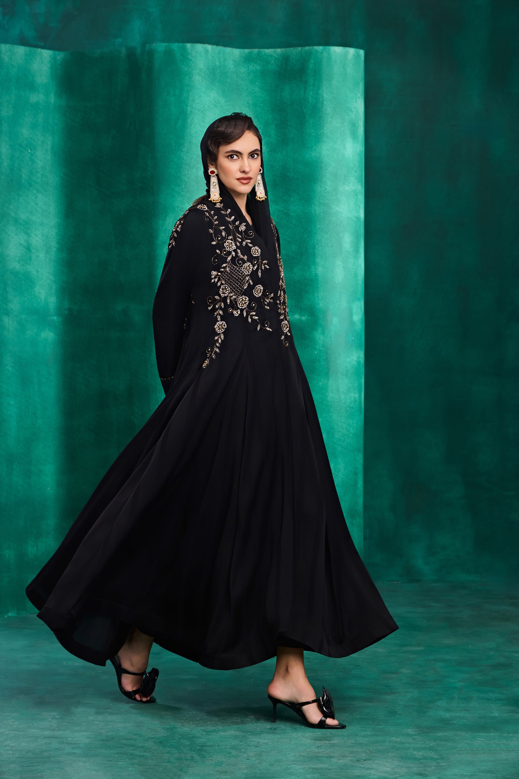 Zohal Embroidered Abaya with Embellishment