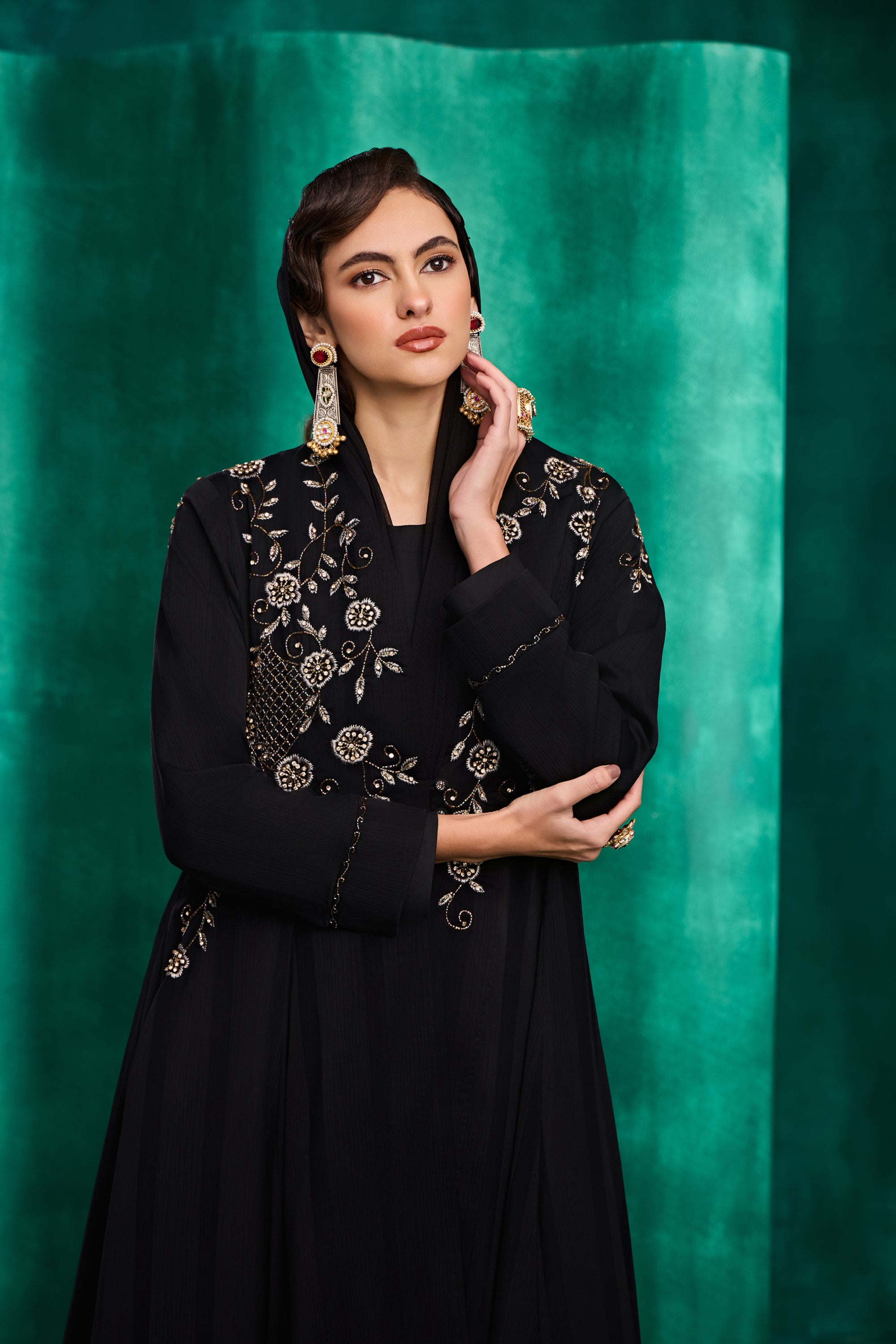 Zohal Embroidered Abaya with Embellishment