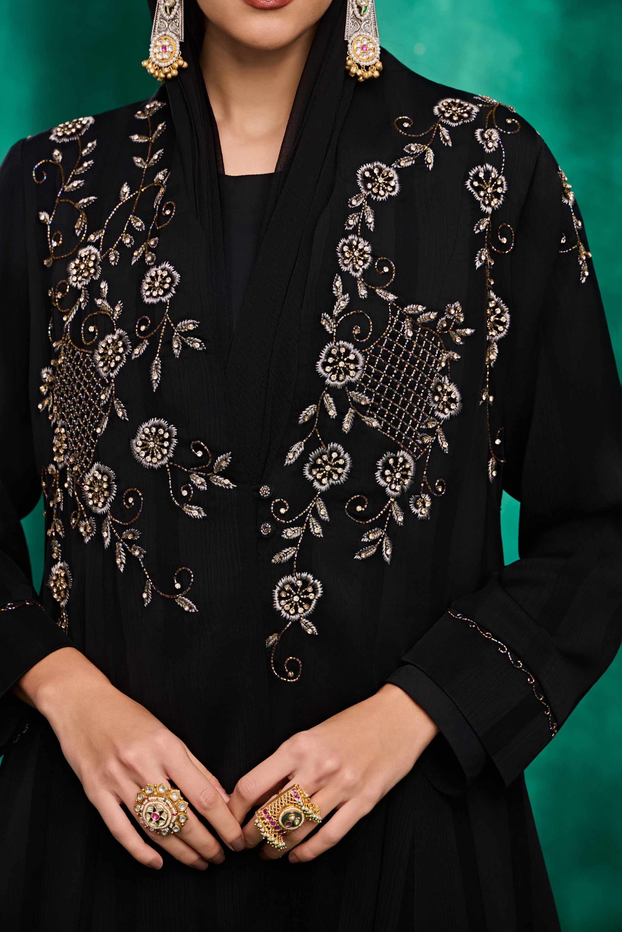 Zohal Embroidered Abaya with Embellishment