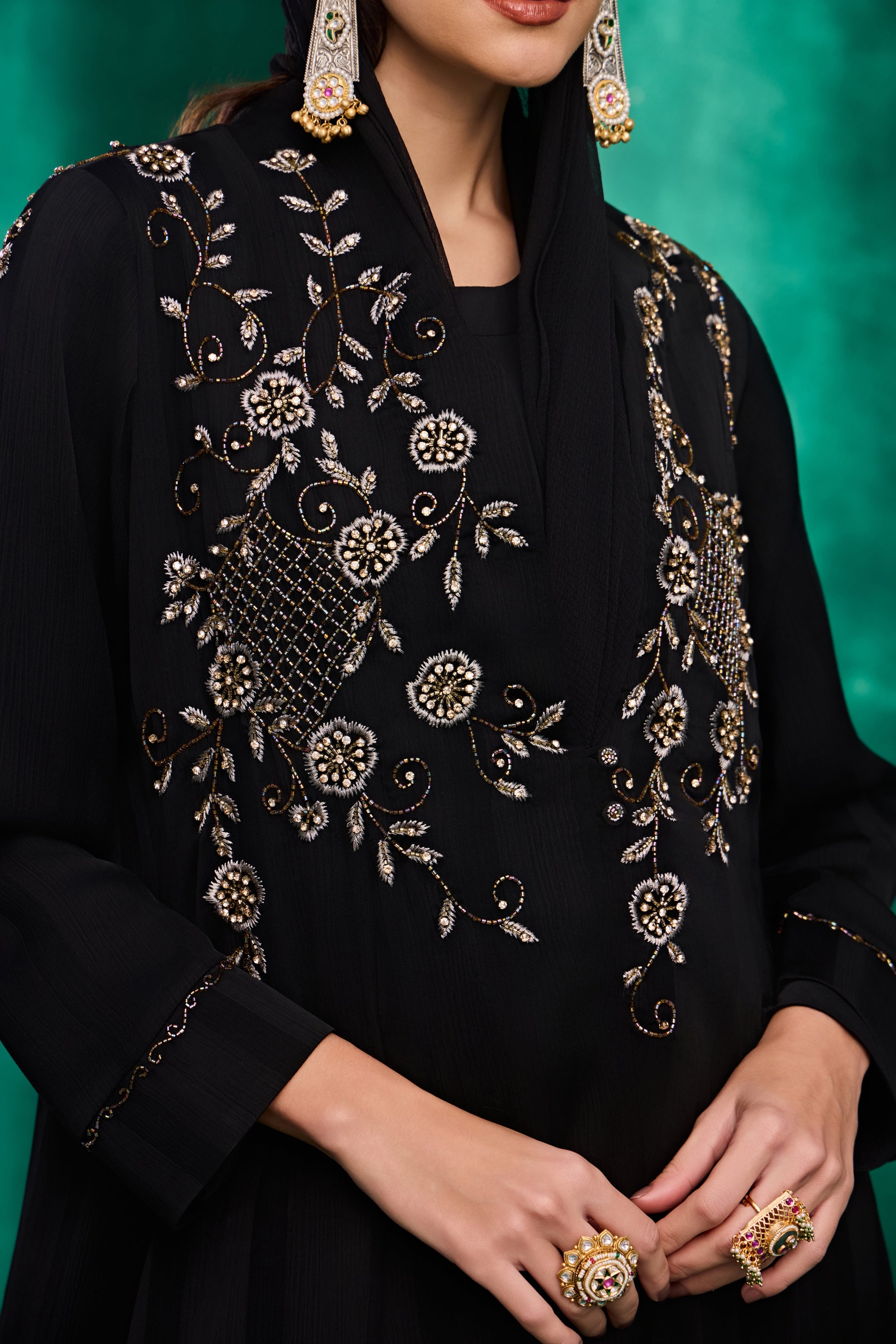 Zohal Embroidered Abaya with Embellishment