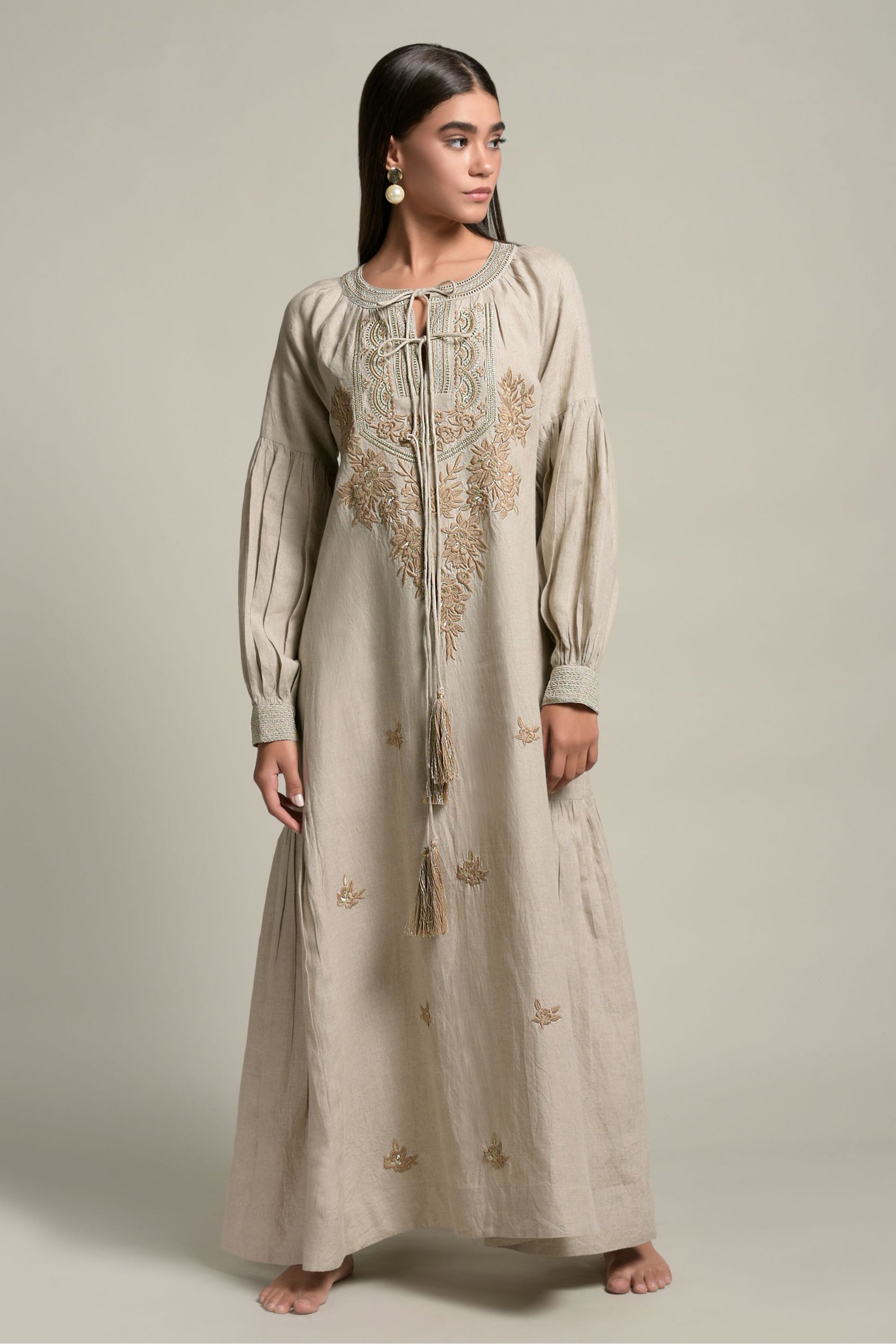 Jawaria Embroidered Long Jalabiya with Tassel