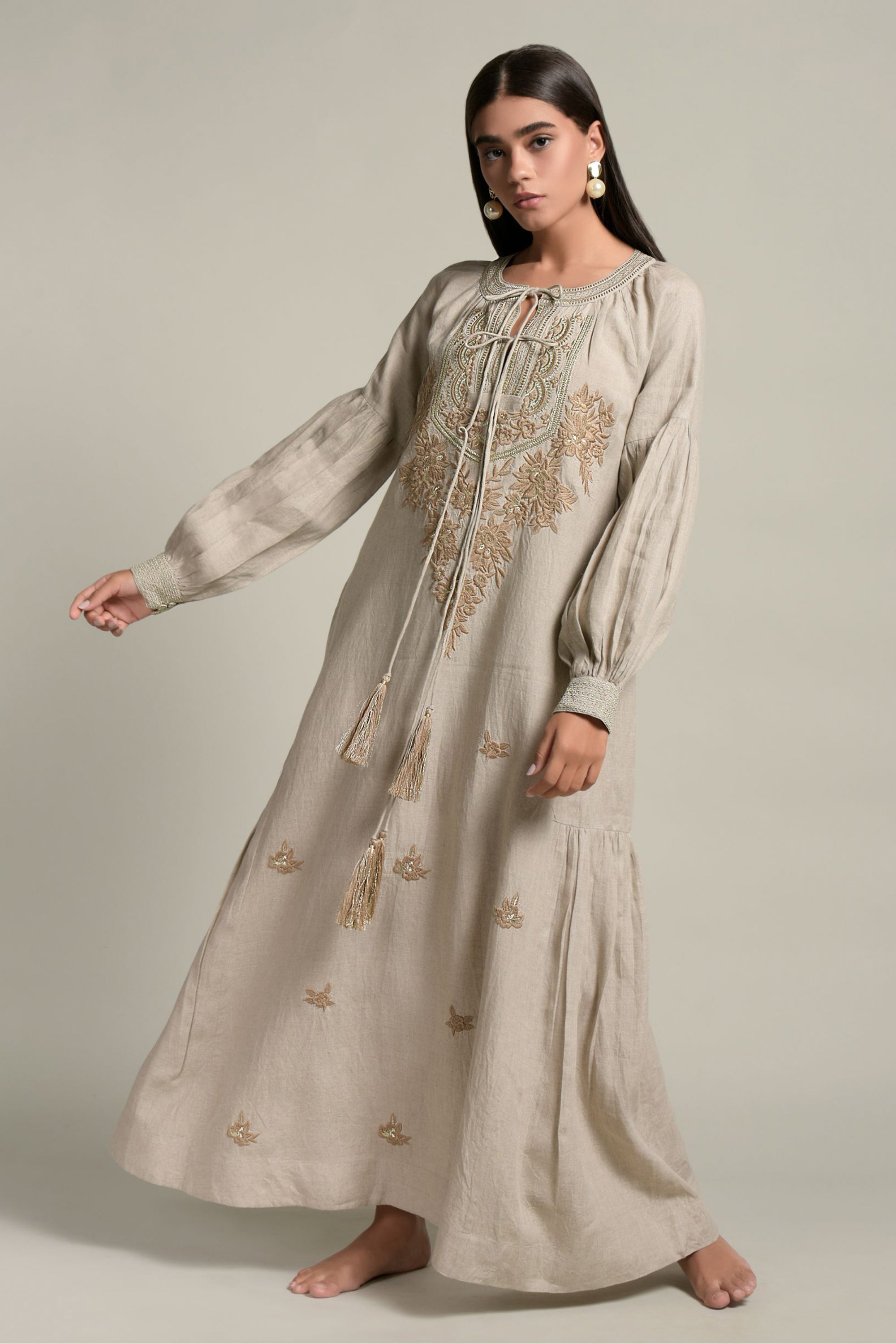 Jawaria Embroidered Long Jalabiya with Tassel