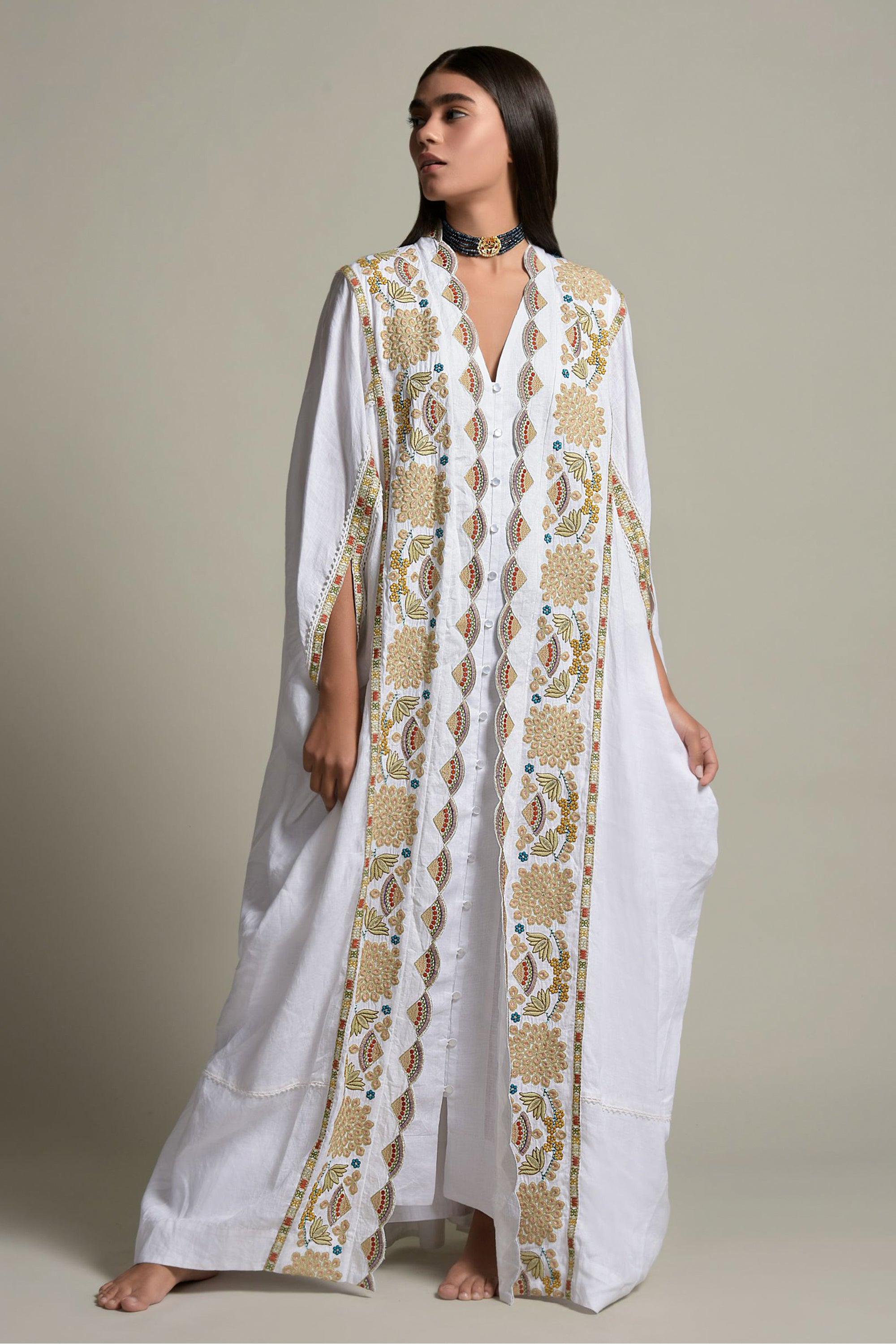 Ghania Embroidered Abaya with Inner Cotton Cami