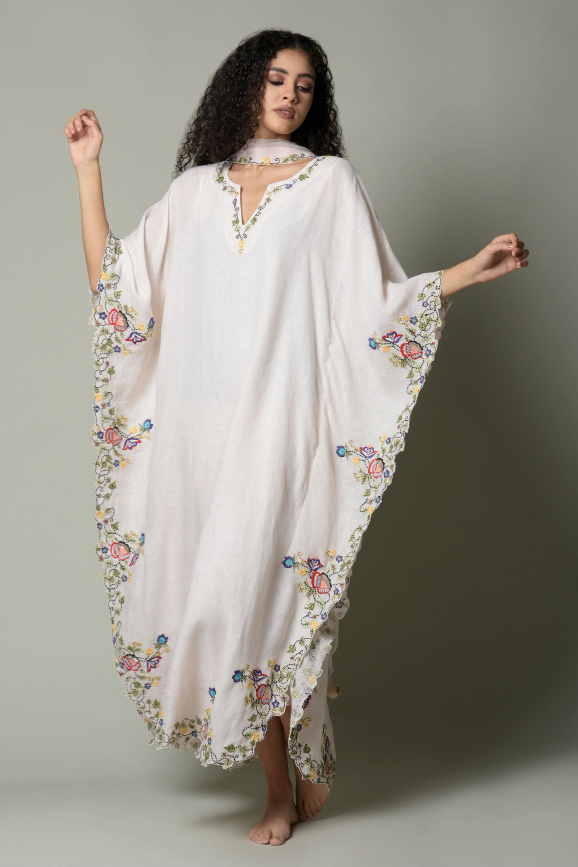 Misba Embroidered Jalabiya with Scarf & Inner Cotton Cami
