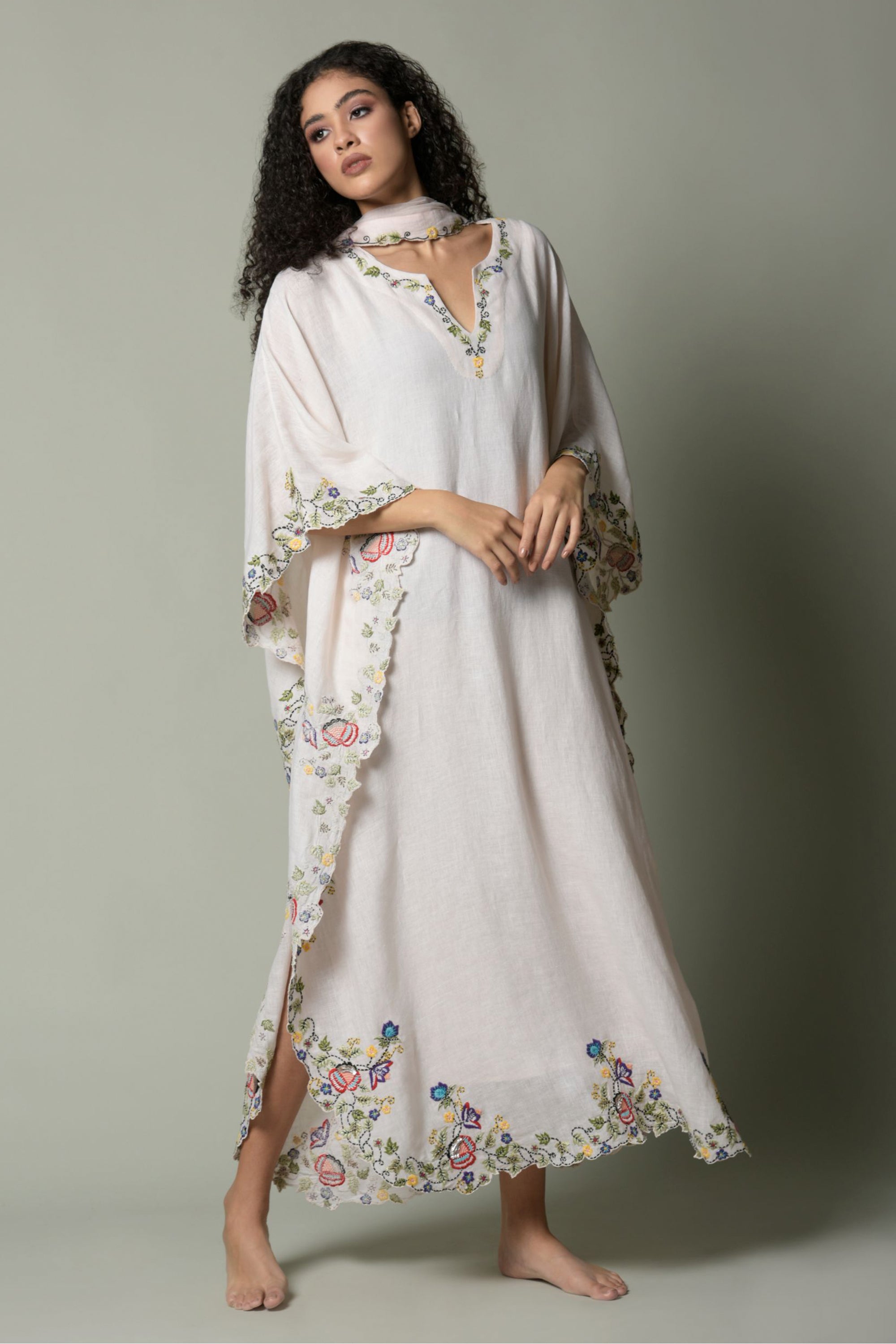 Misba Embroidered Jalabiya with Scarf & Inner Cotton Cami