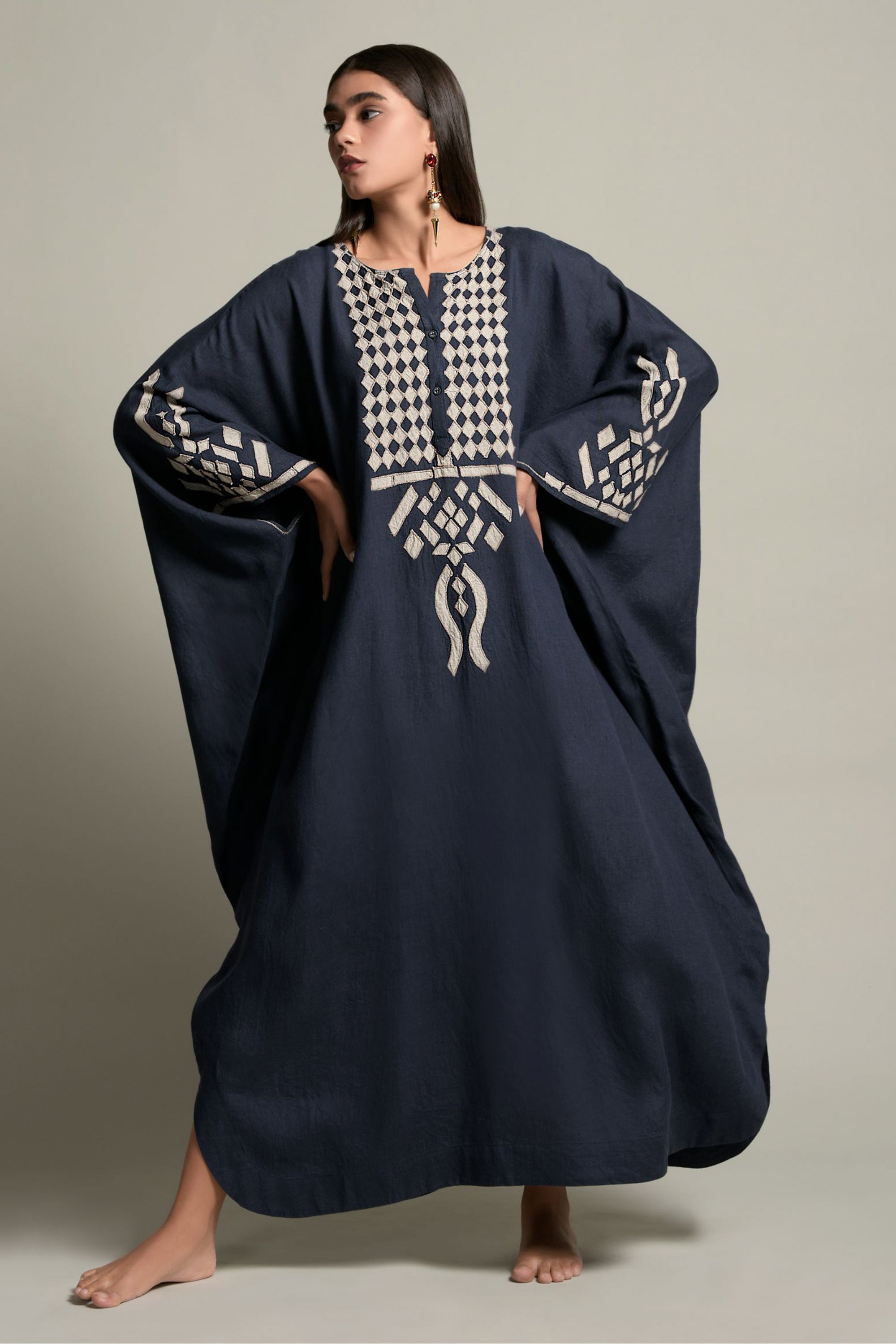 Najma Embroidered Jalabiya with Inner Cotton Cami