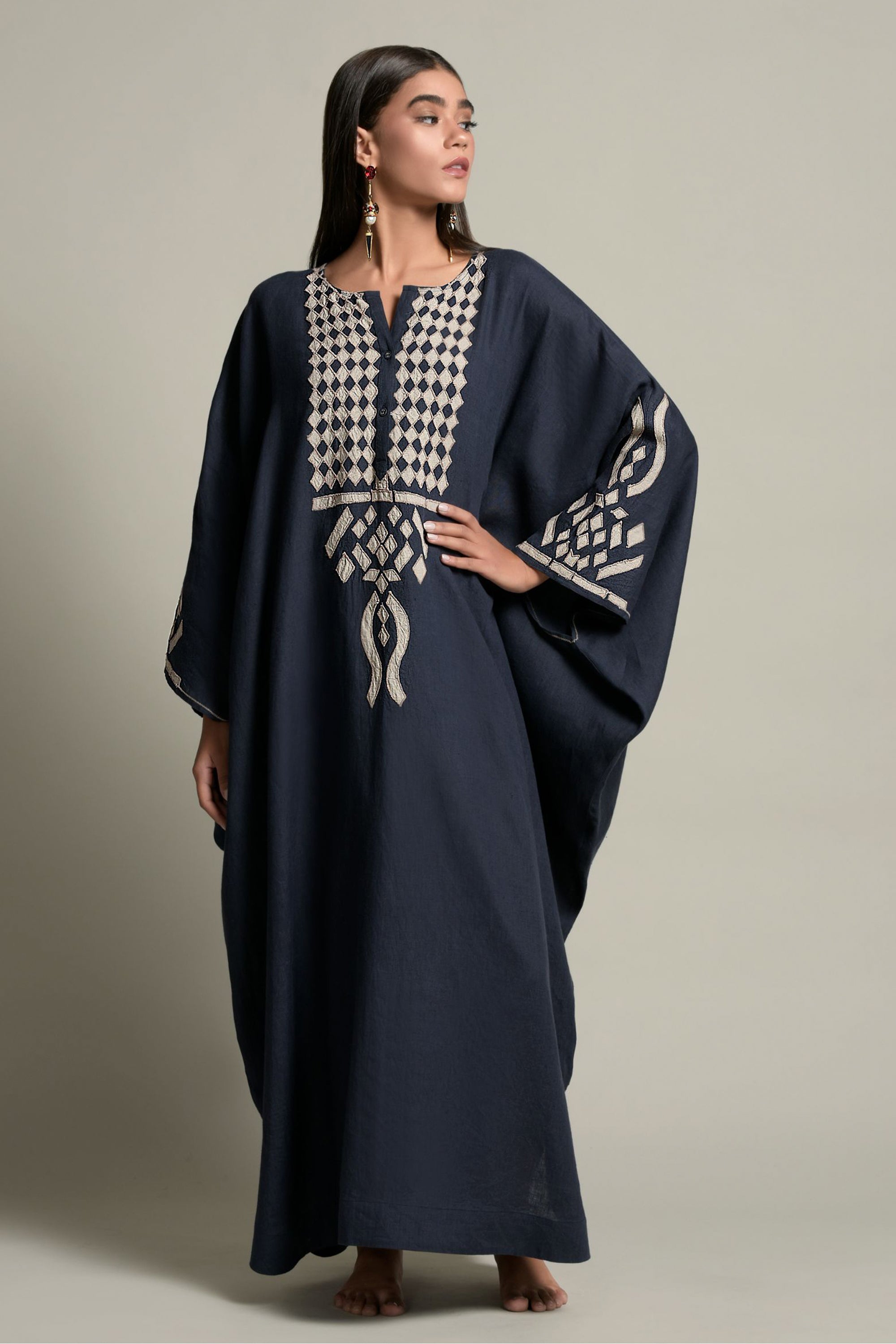 Najma Embroidered Jalabiya with Inner Cotton Cami