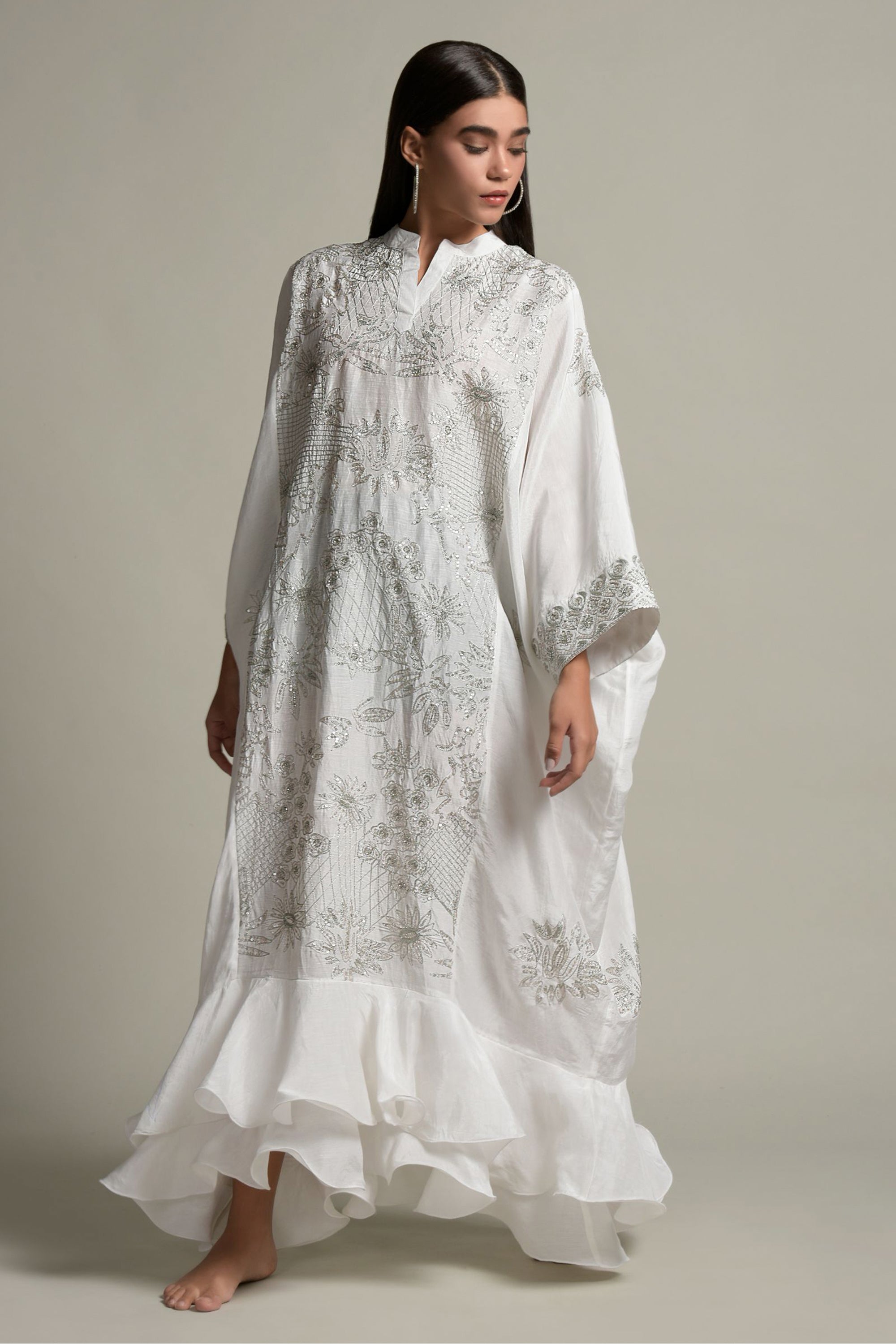 Nasira Embellished & Embroidered Jalabiya with Inner Cotton Cami
