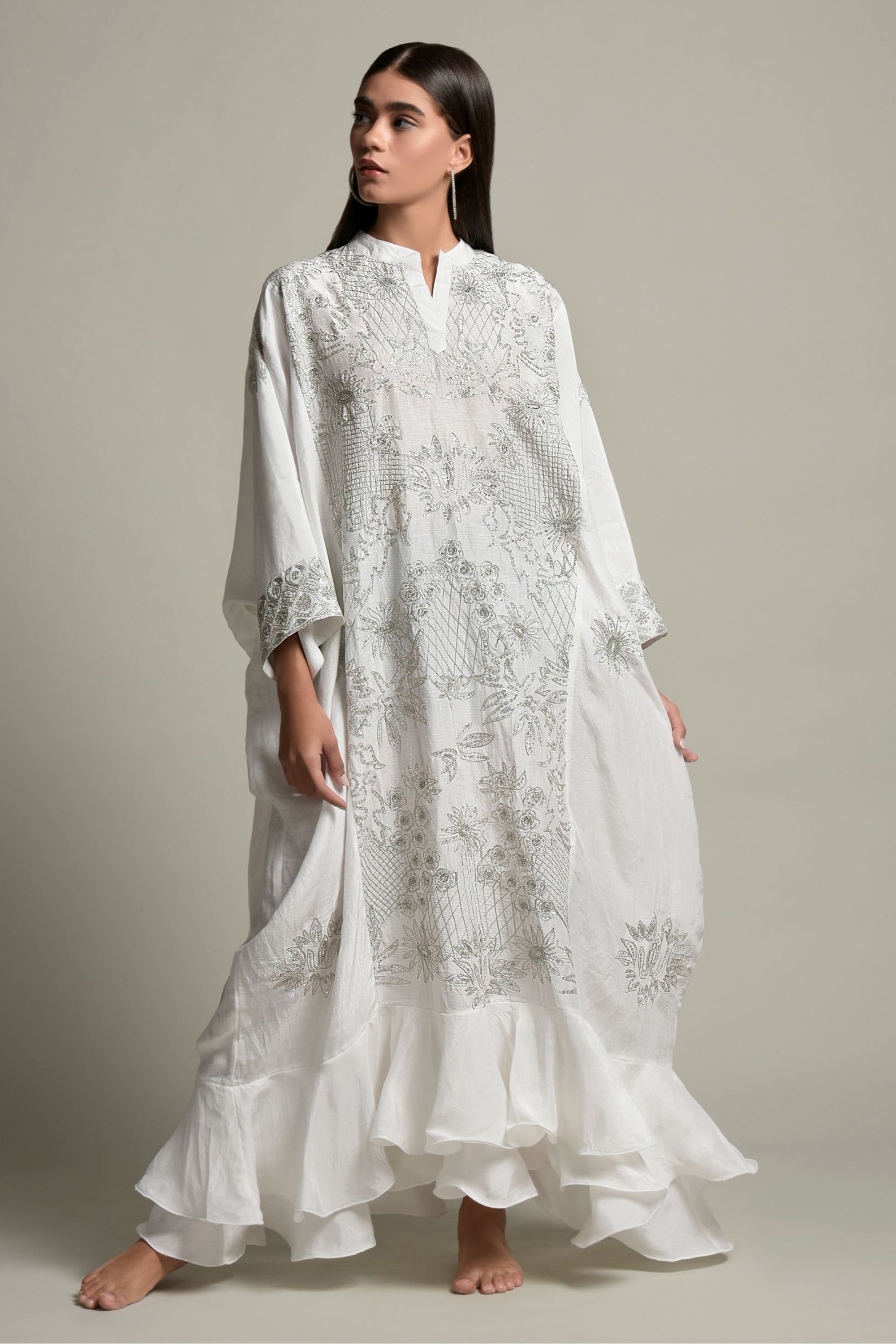 Nasira Embellished & Embroidered Jalabiya with Inner Cotton Cami