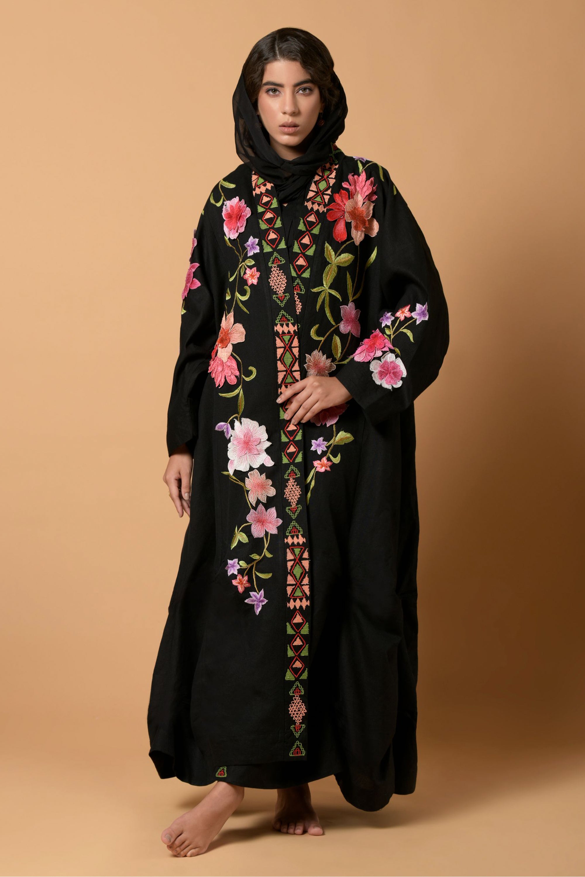 Gazala Flora Noir Abaya