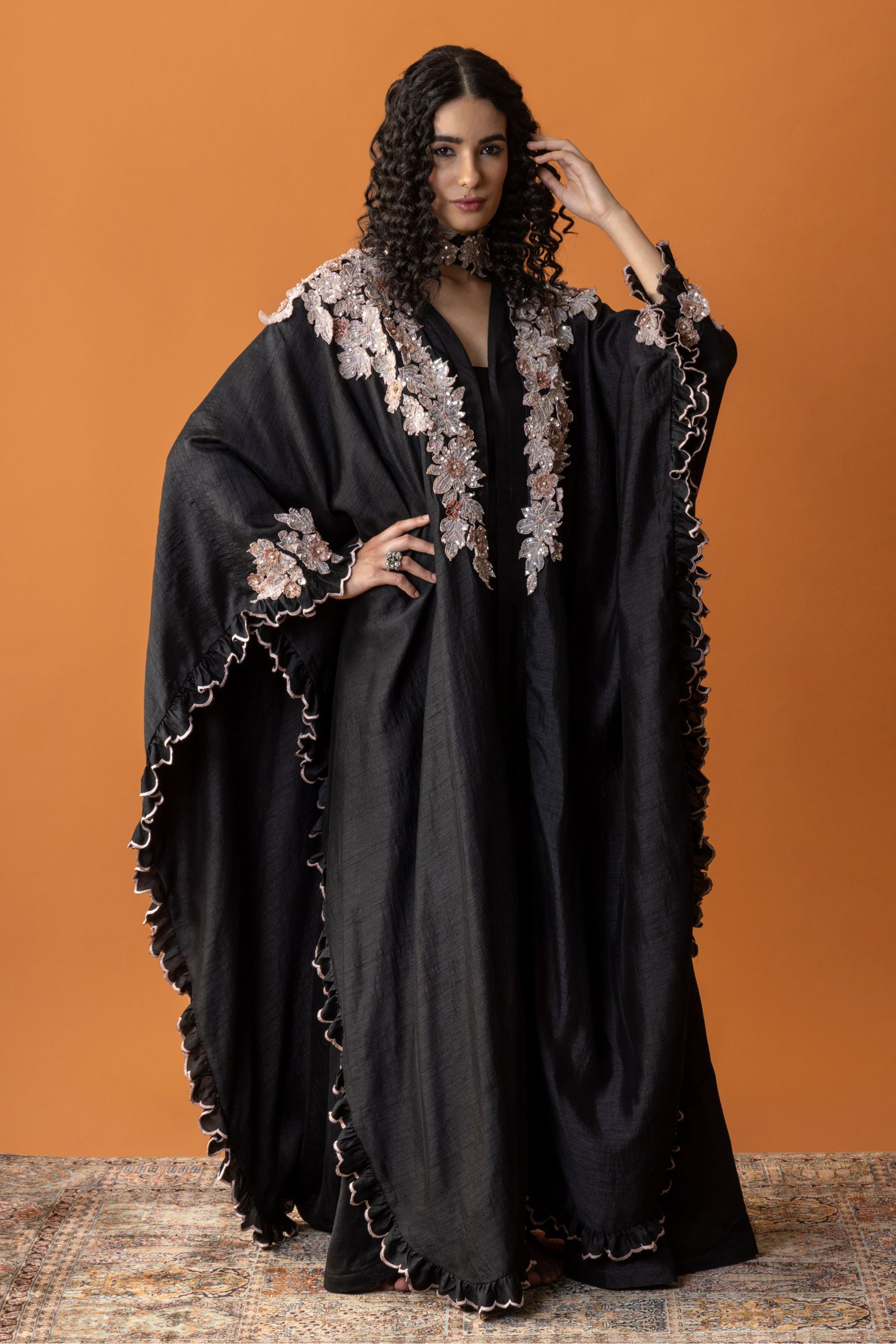 Lujain Embroidered Cape with Embellishment