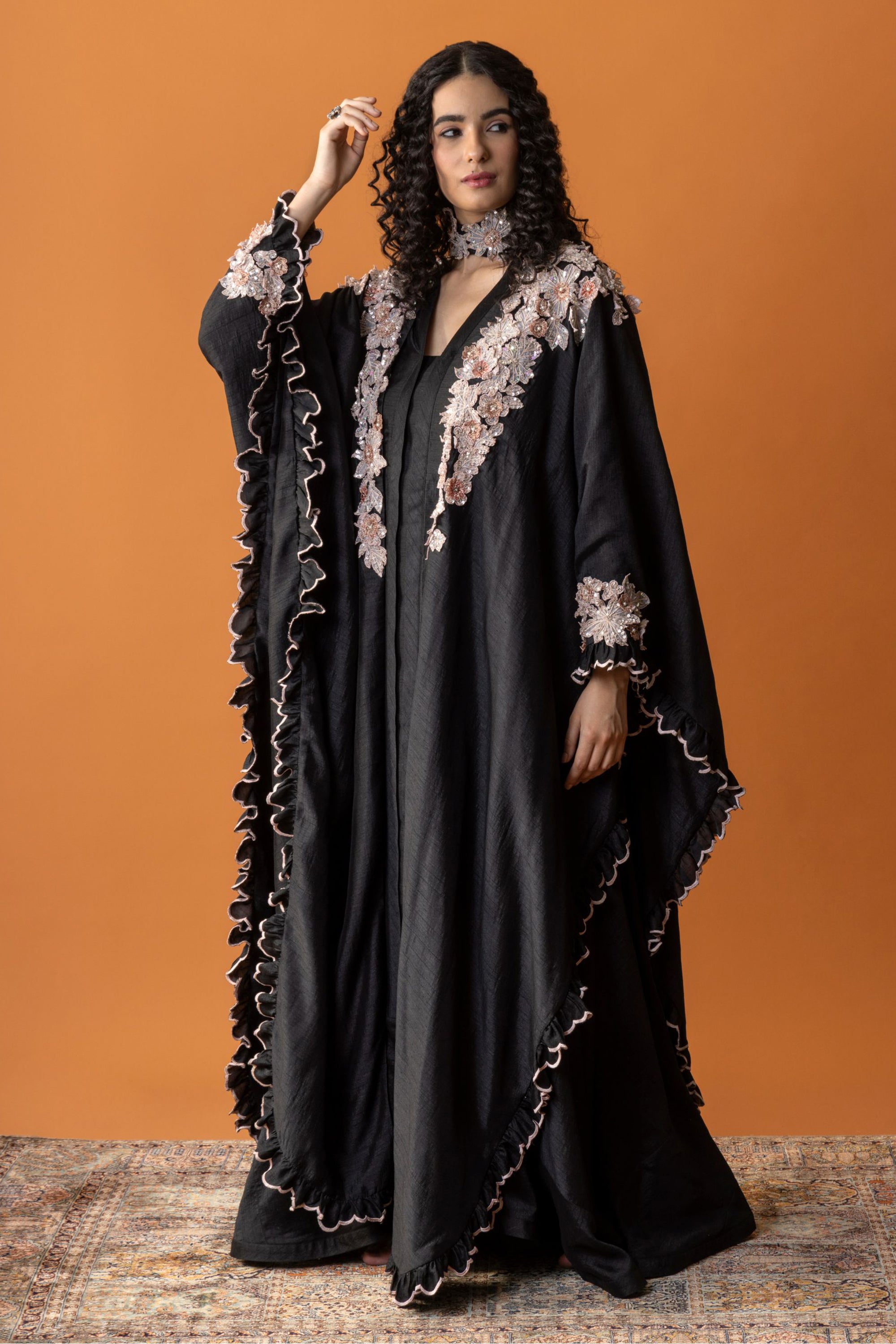 Lujain Embroidered Cape with Embellishment