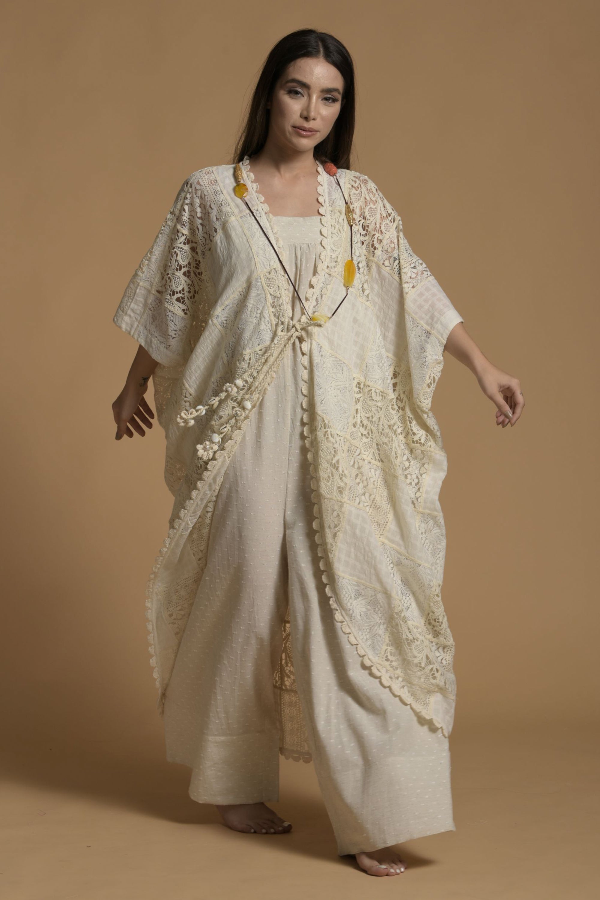 Fareeda Patch Lace Cape with Jumpsuit