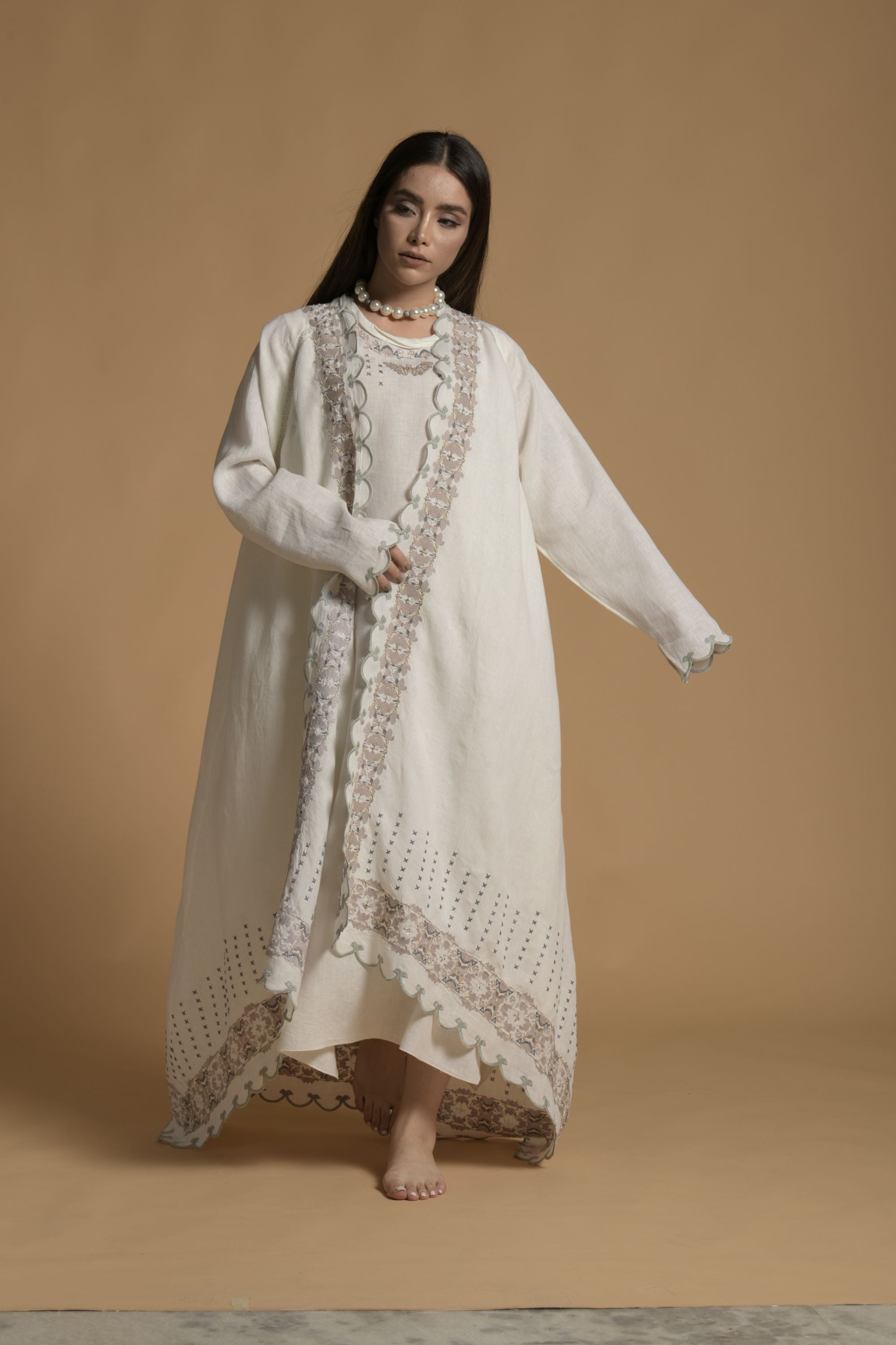 Farah Embellished & Embroidered Bisht with Inner Dress