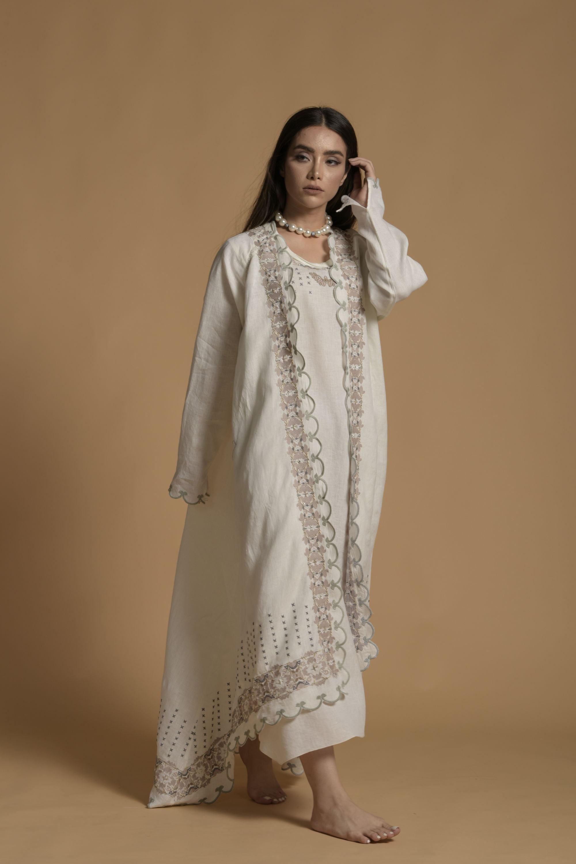 Farah Embellished & Embroidered Bisht with Inner Dress