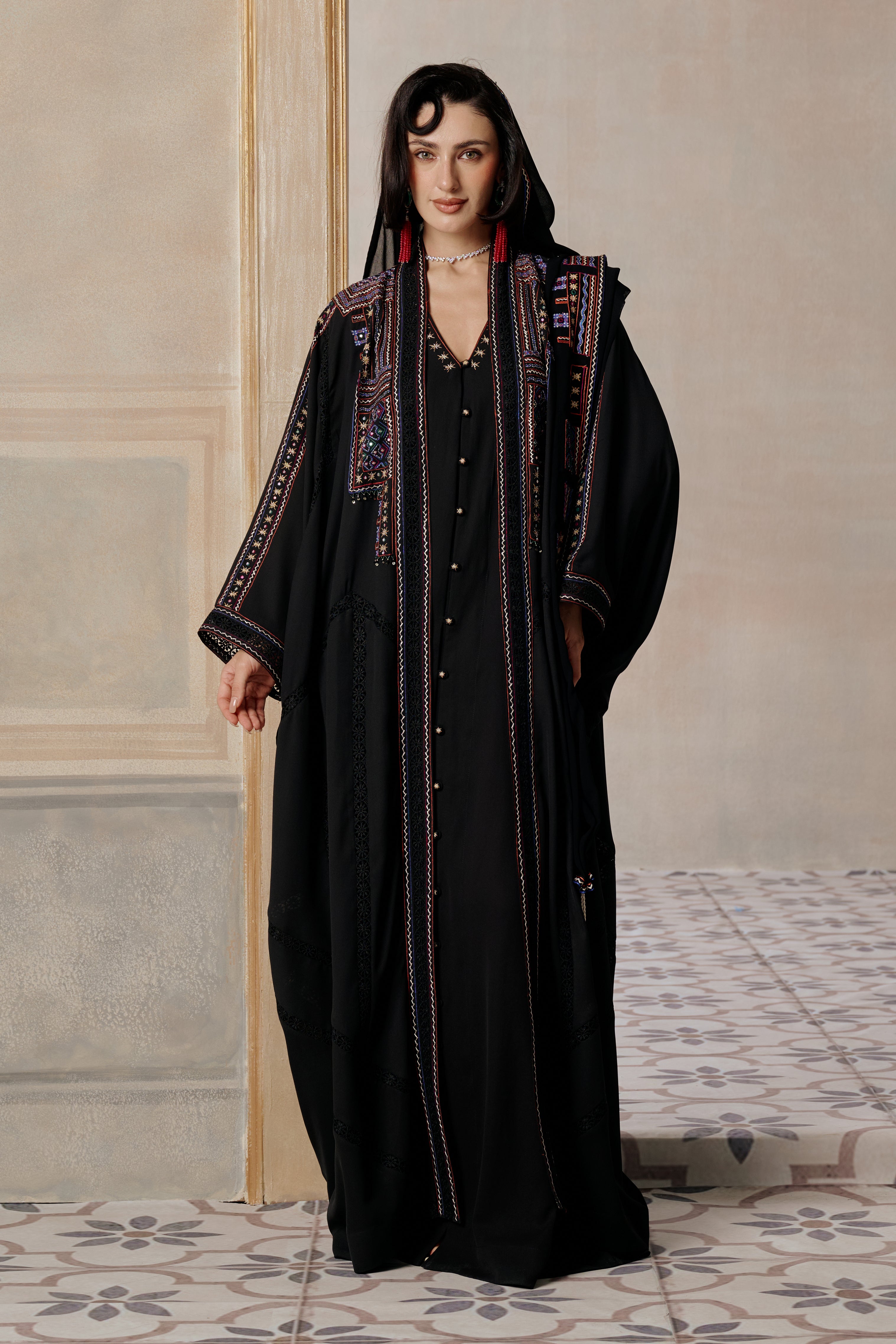 Mahdiyah Embroidered Abaya with Embellishment