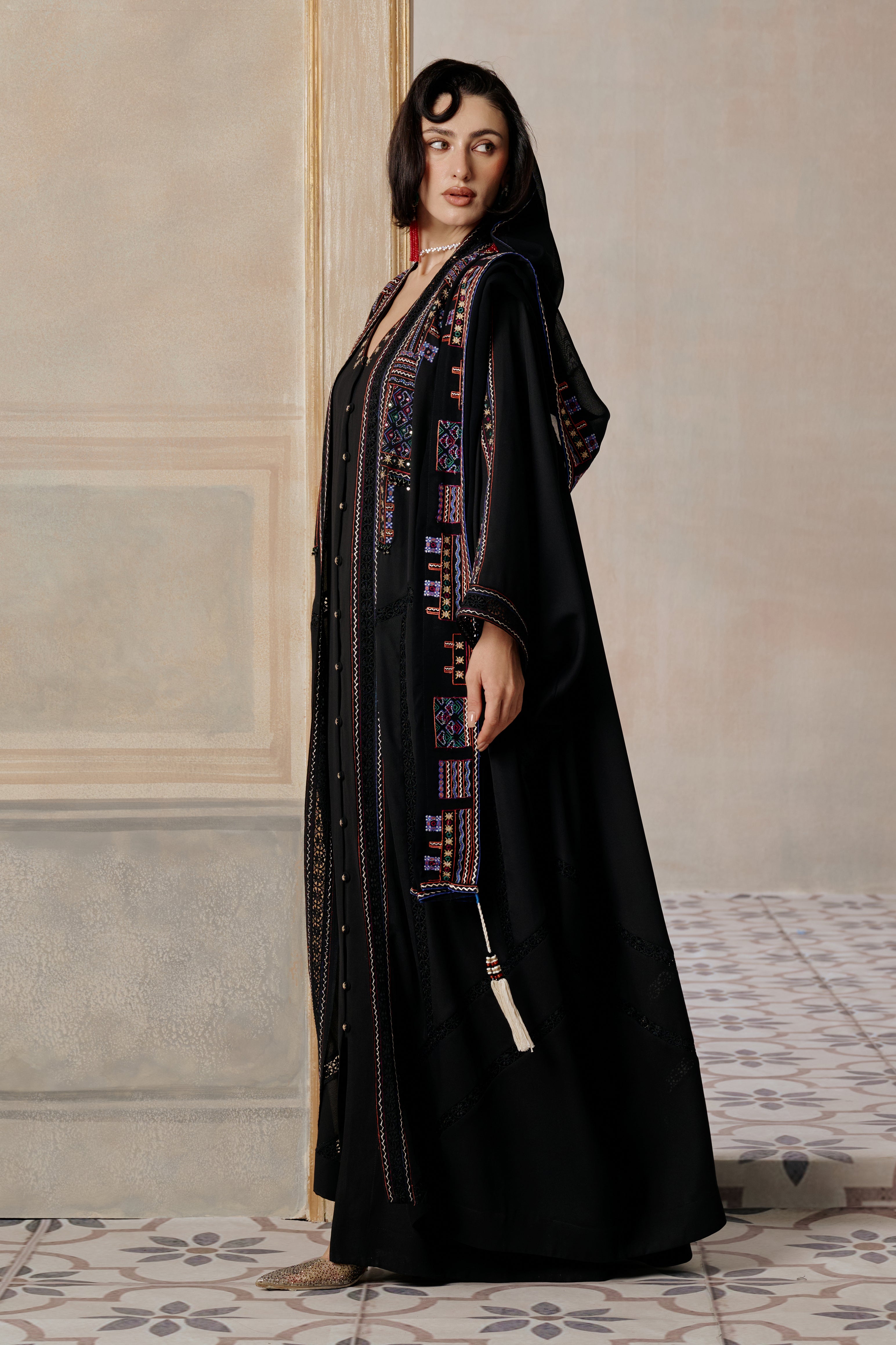Mahdiyah Embroidered Abaya with Embellishment