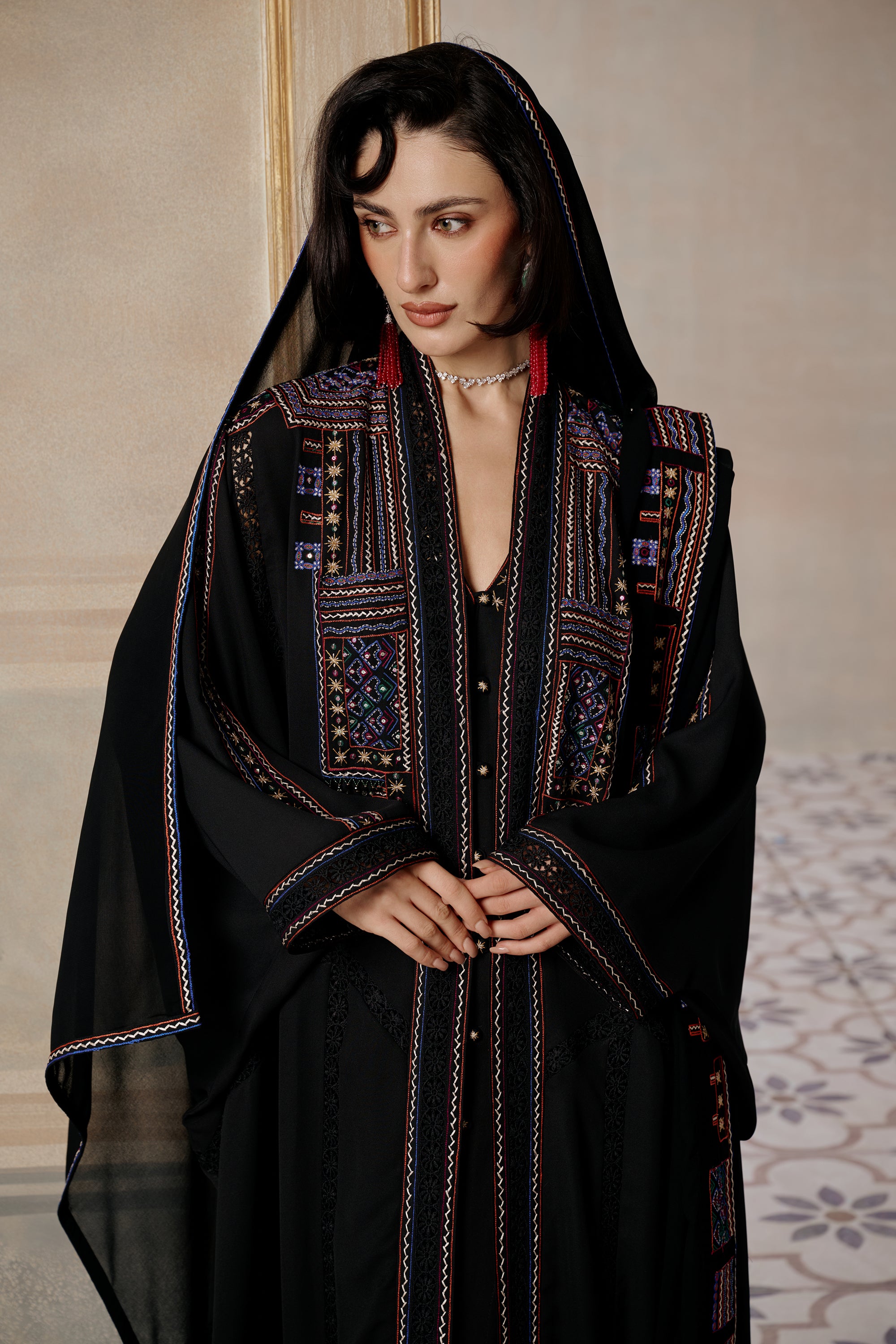 Mahdiyah Embroidered Abaya with Embellishment