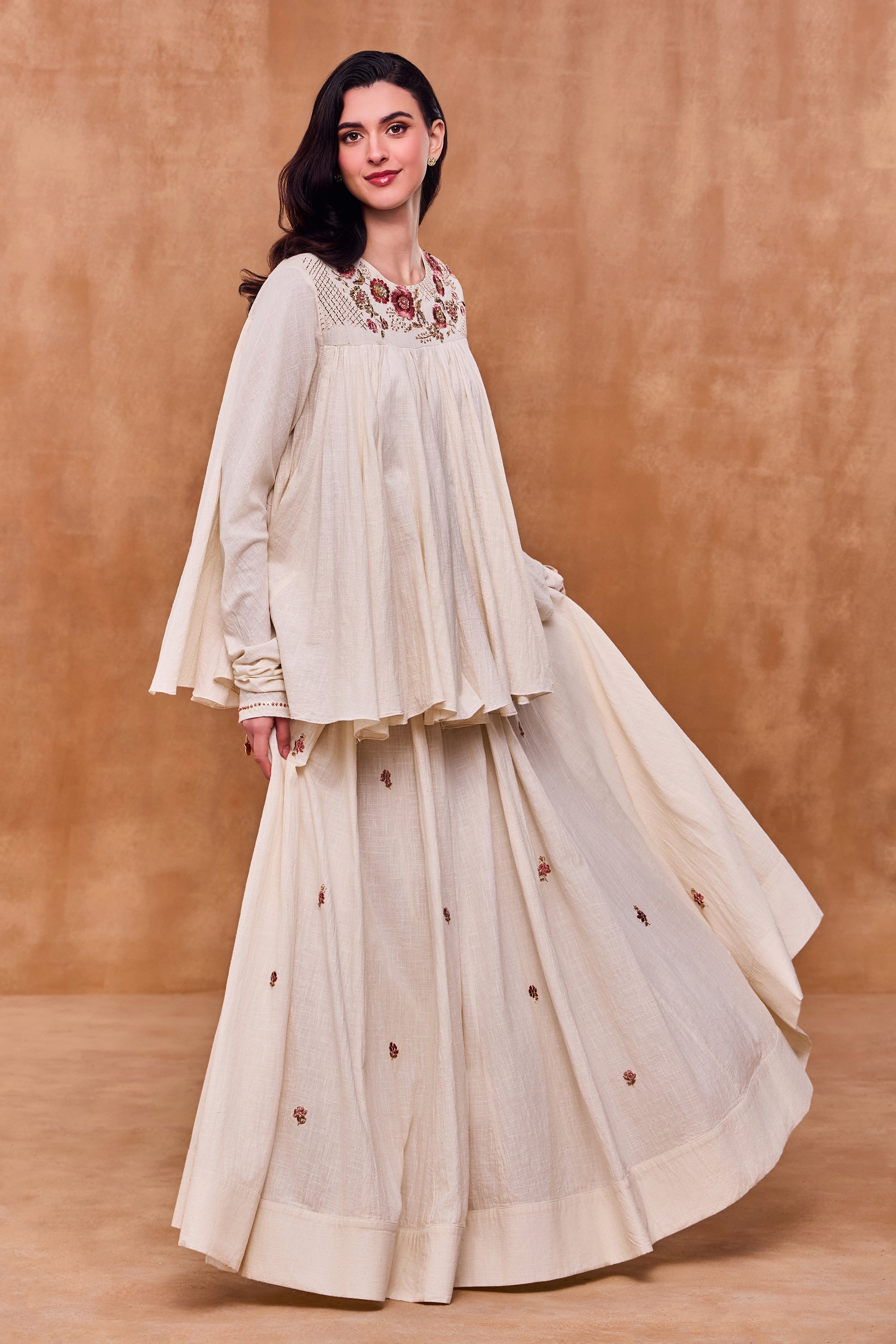 Hafiza Embroidered & Embellished Peplum Top with Skirt