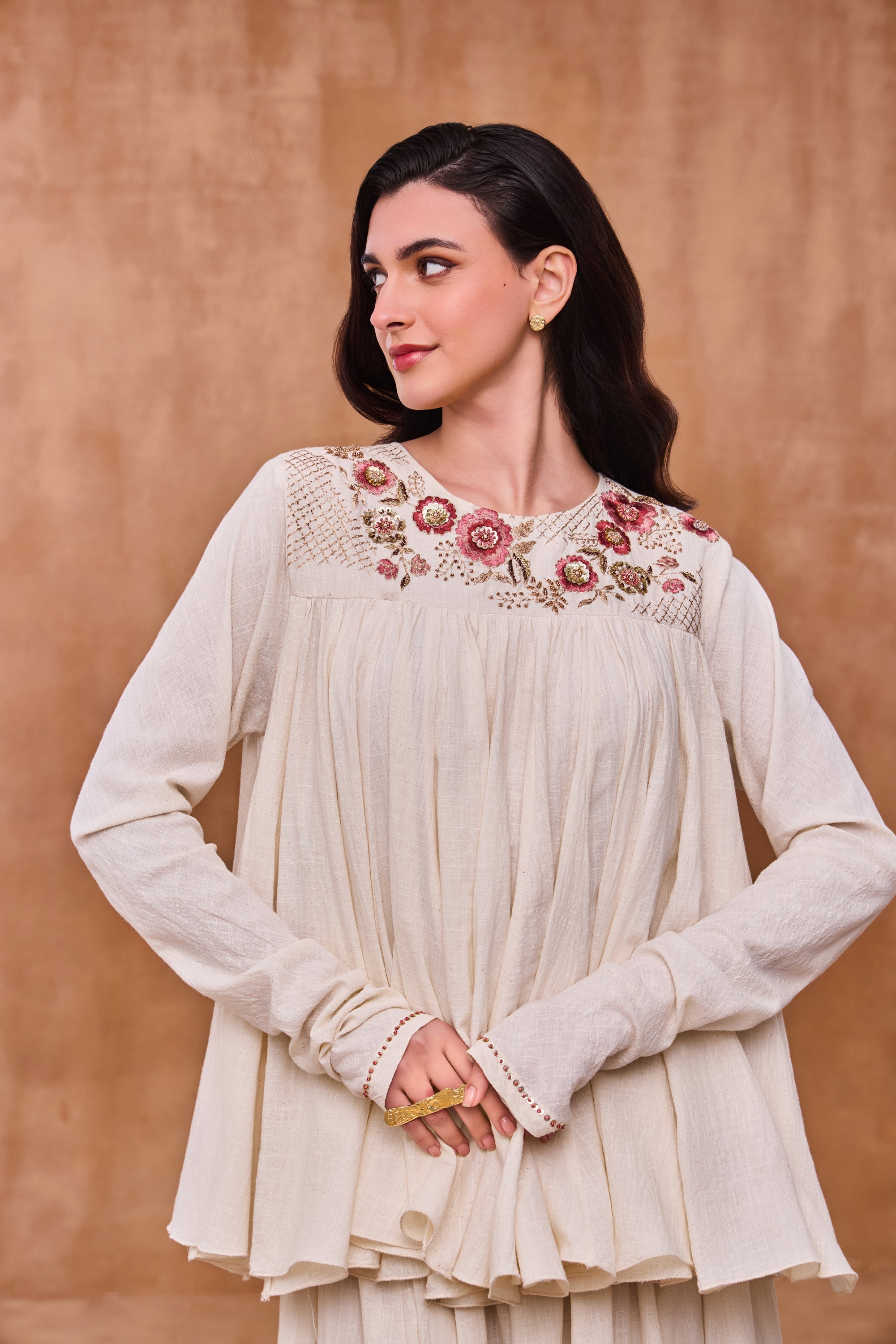 Hafiza Embroidered & Embellished Peplum Top with Skirt