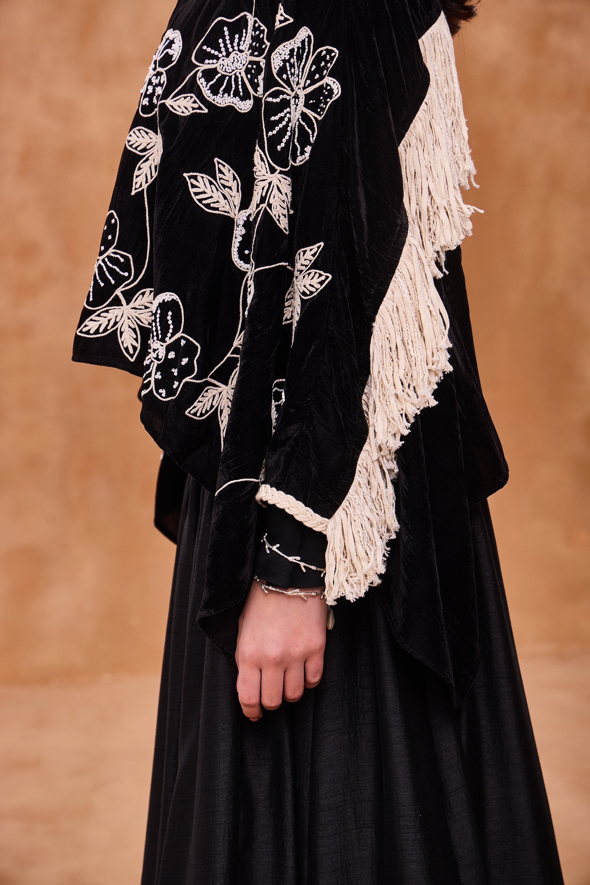 Hamida Embroidered & Embellished Cape with Skirt