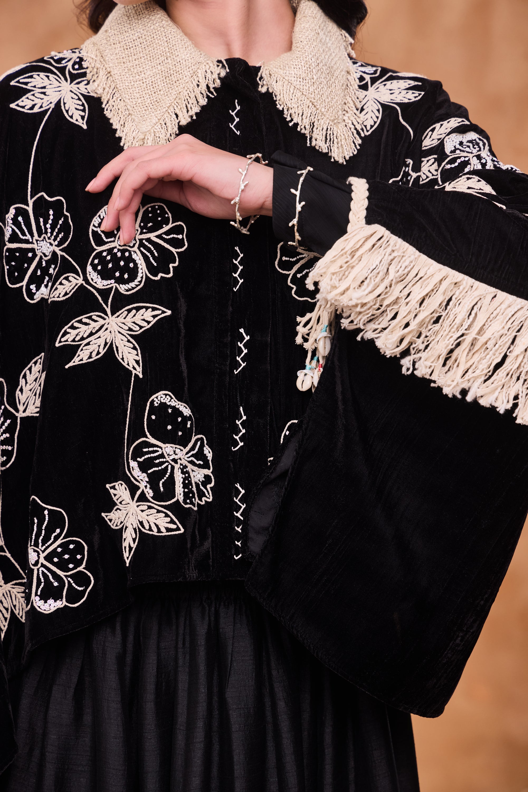 Hamida Embroidered & Embellished Cape with Skirt