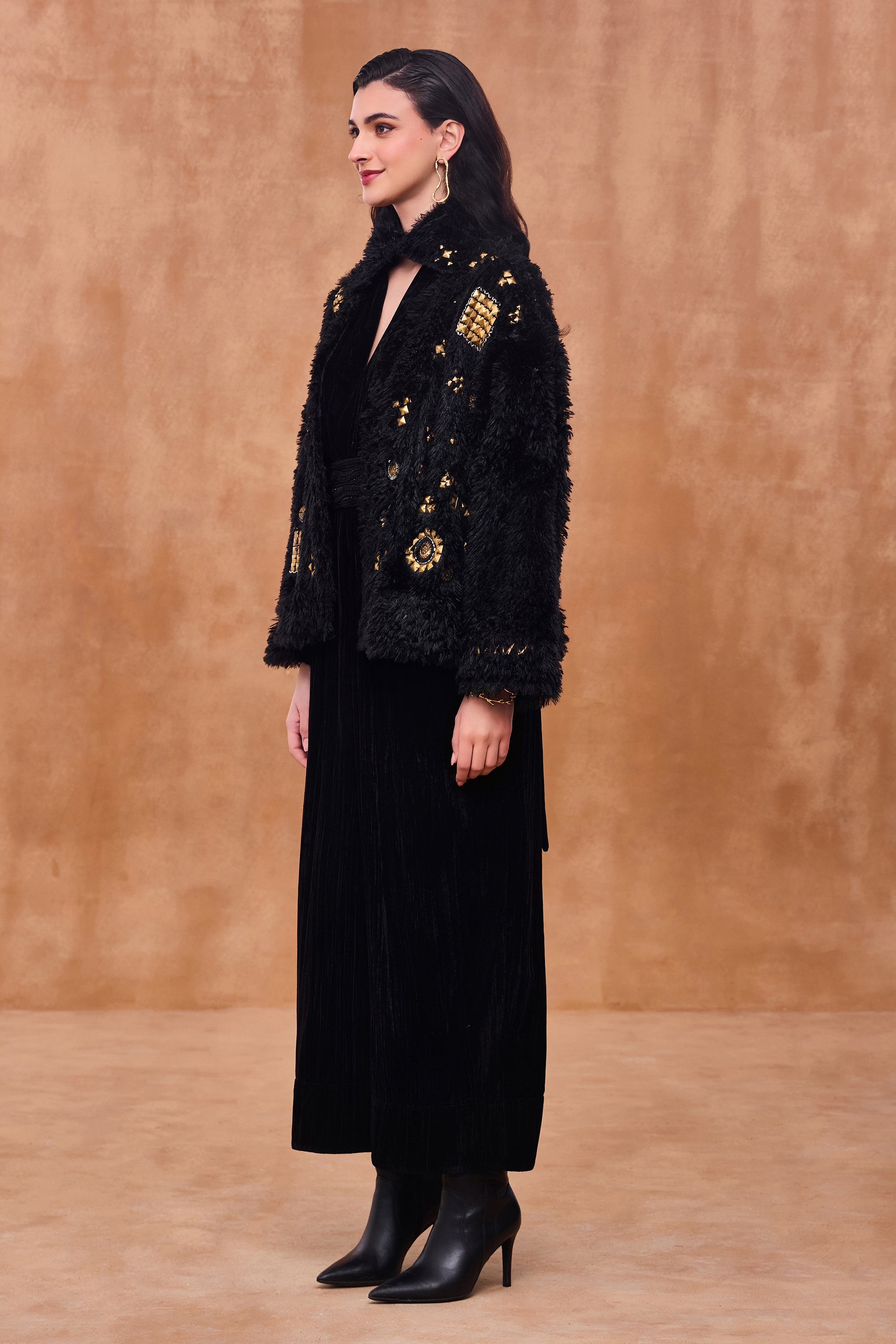 Ruqaiya Short Bisht & Embellished Jumpsuit