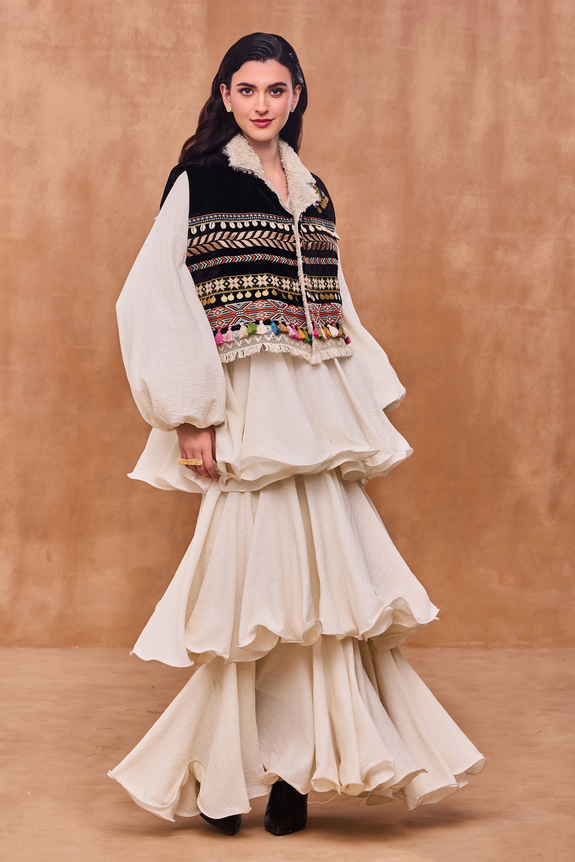 Firdaus Embroidered Short Bisht with Embellishment