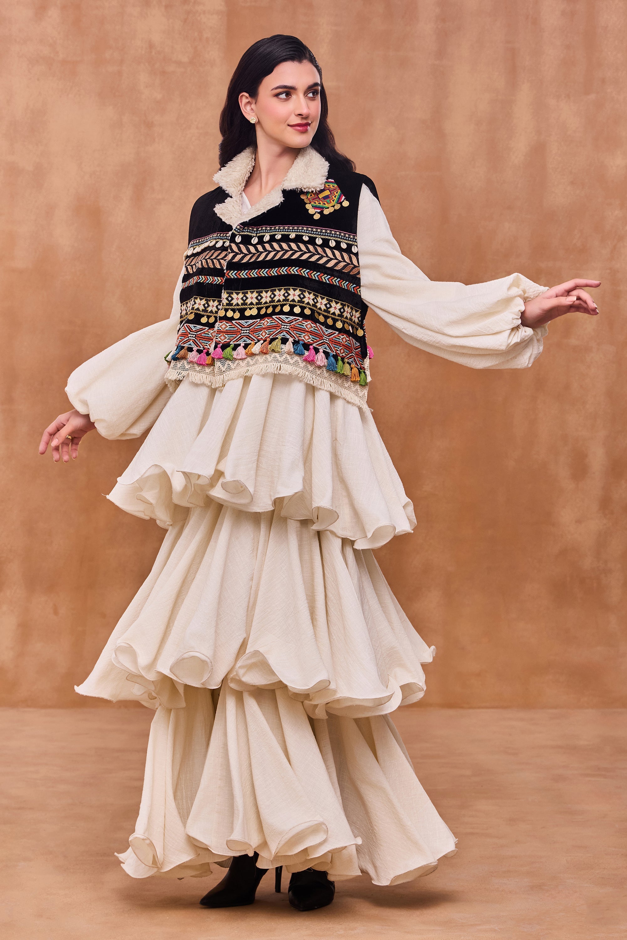 Firdaus Embroidered Short Bisht with Embellishment