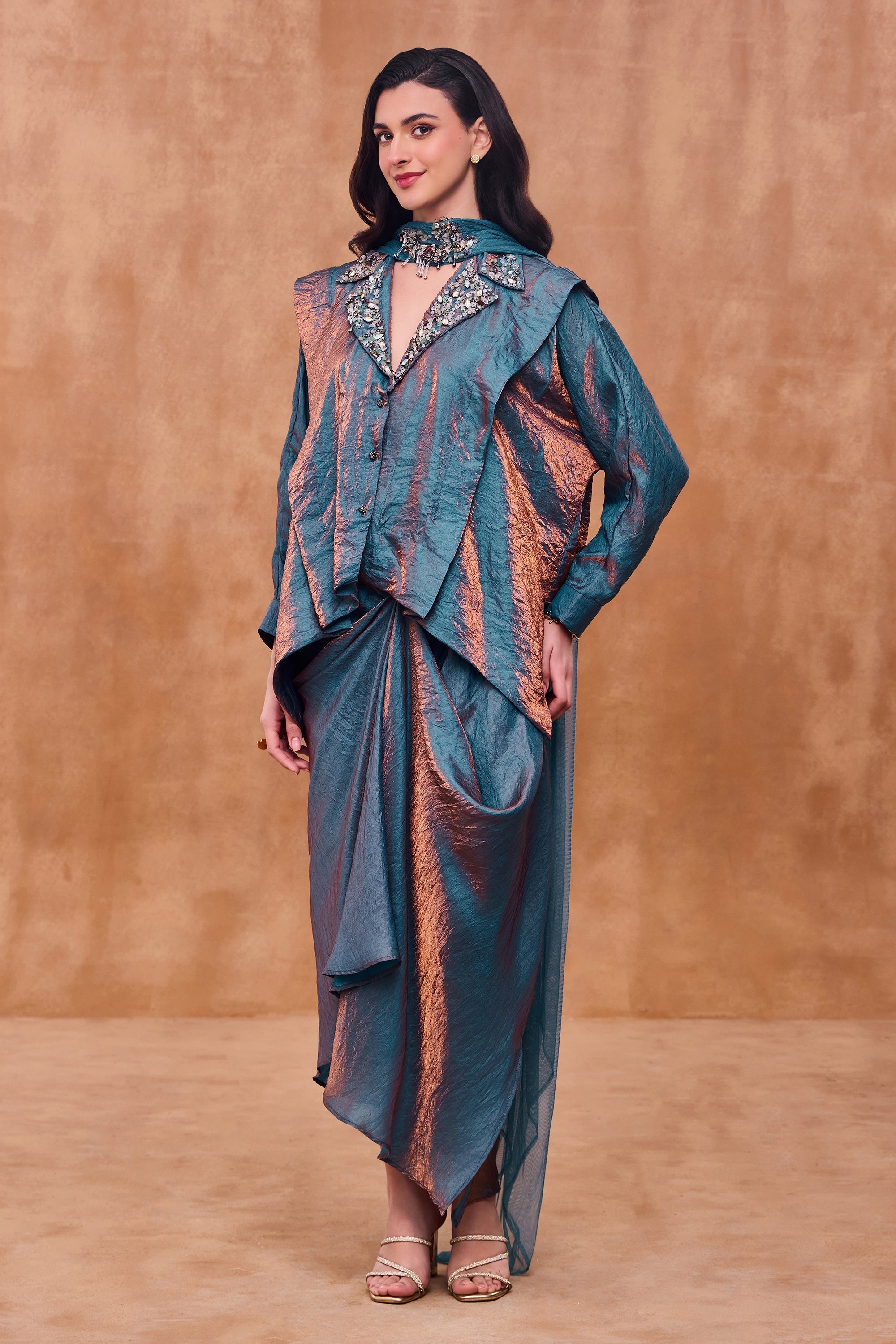 Shahana Embellished Top with Asymmetrical Skirt