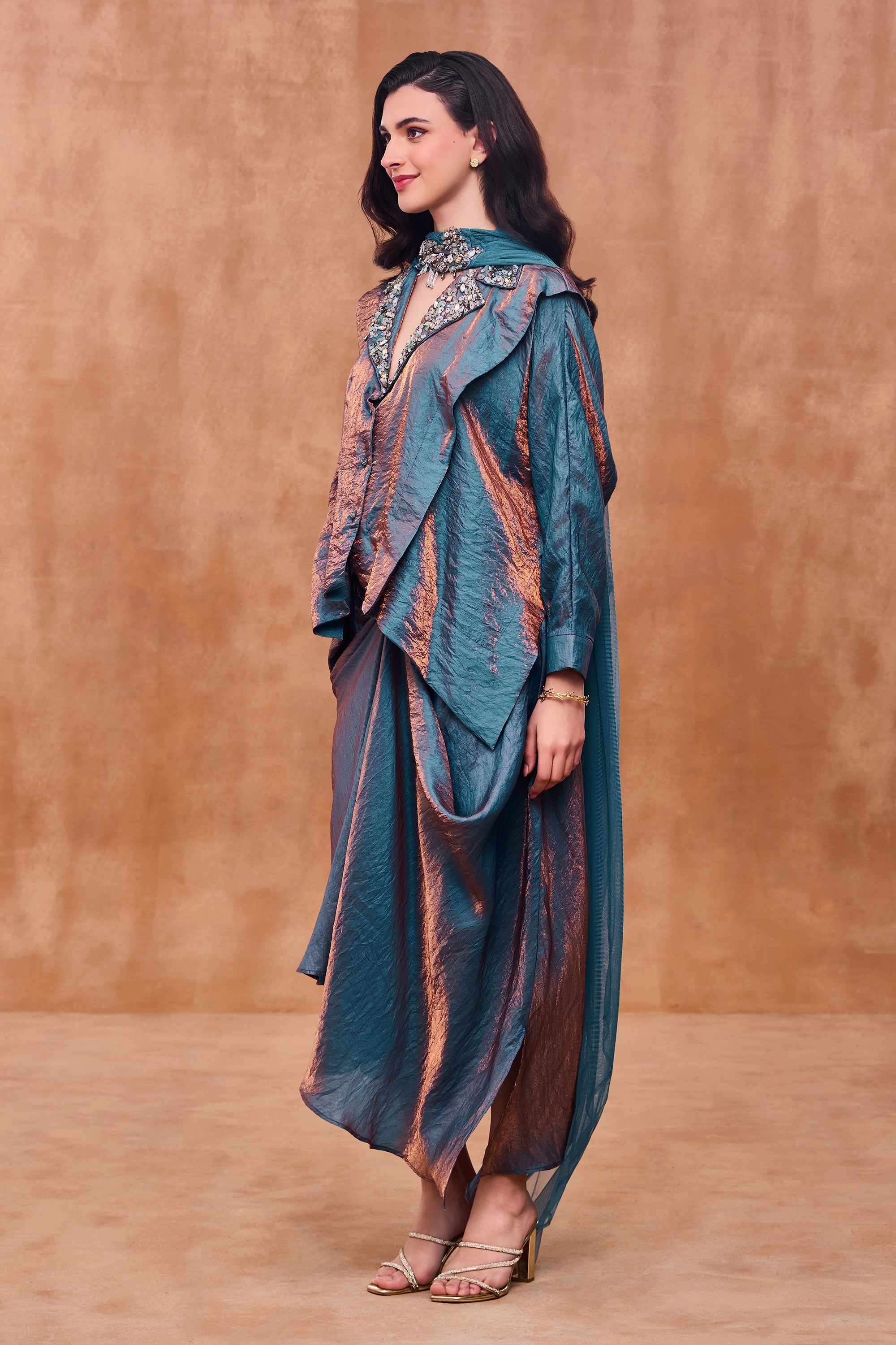 Shahana Embellished Top with Asymmetrical Skirt