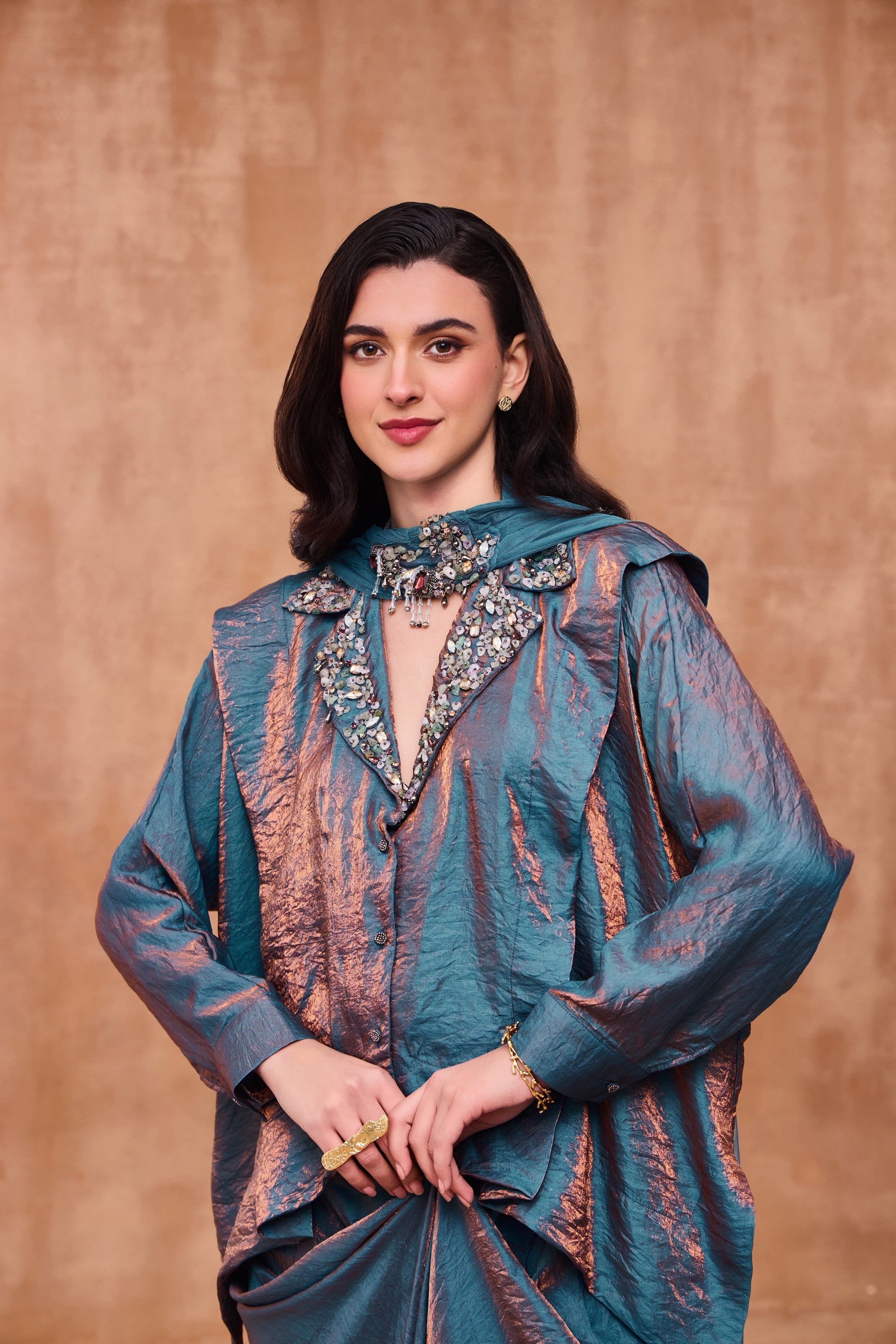 Shahana Embellished Top with Asymmetrical Skirt