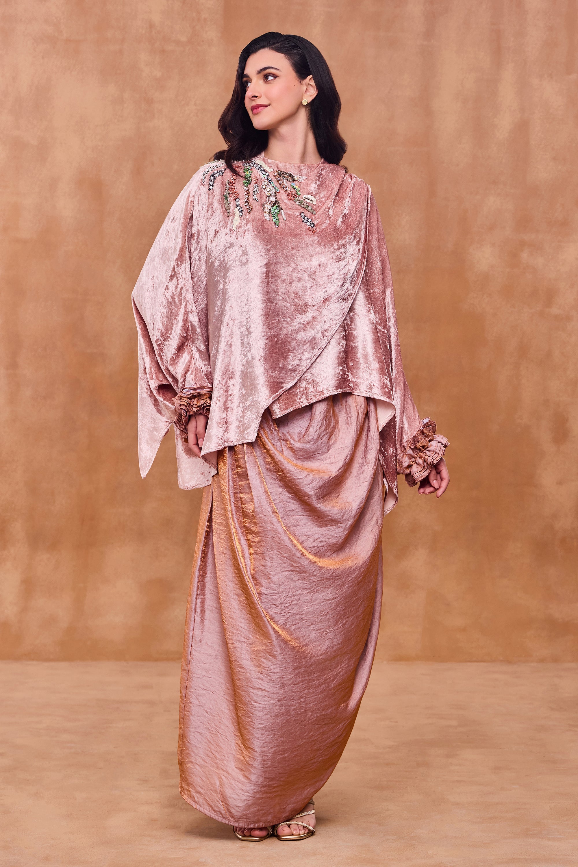 Areeba Embellished Cape with Cowl Skirt