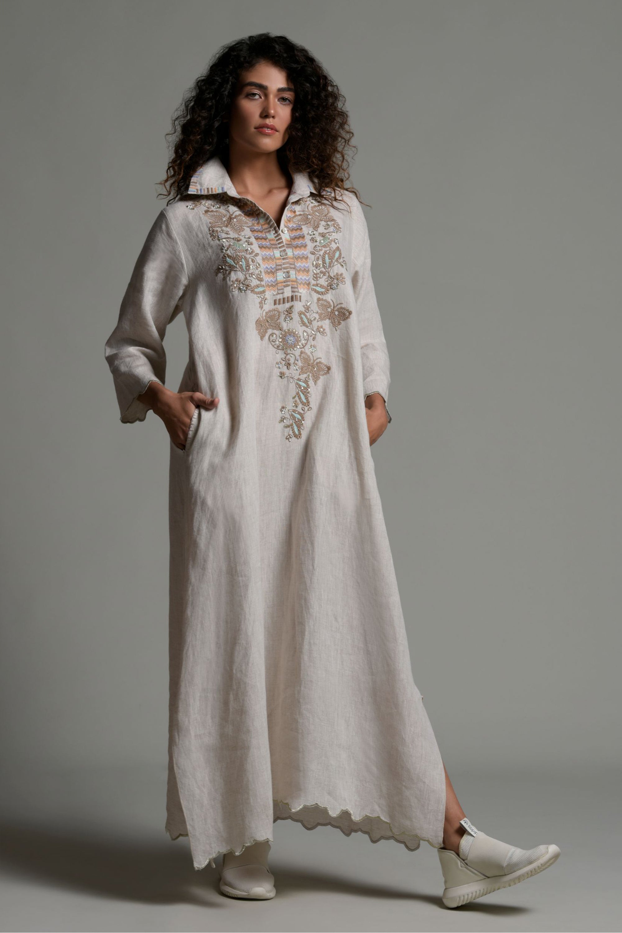 Hafsa Embellished & Embroidered Long Jalabiya