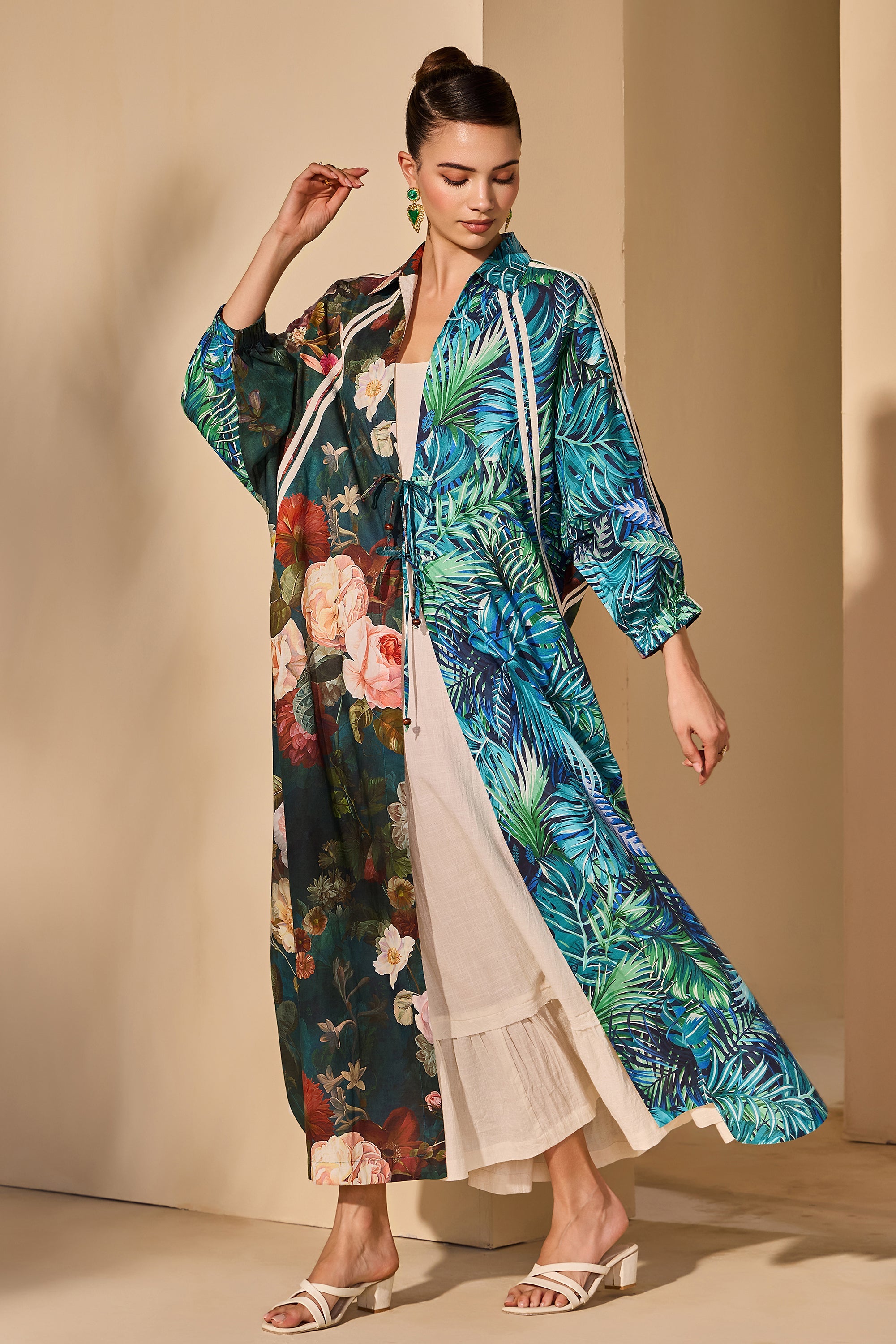 Zelaya Cotton Printed Bisht with Inner Dress
