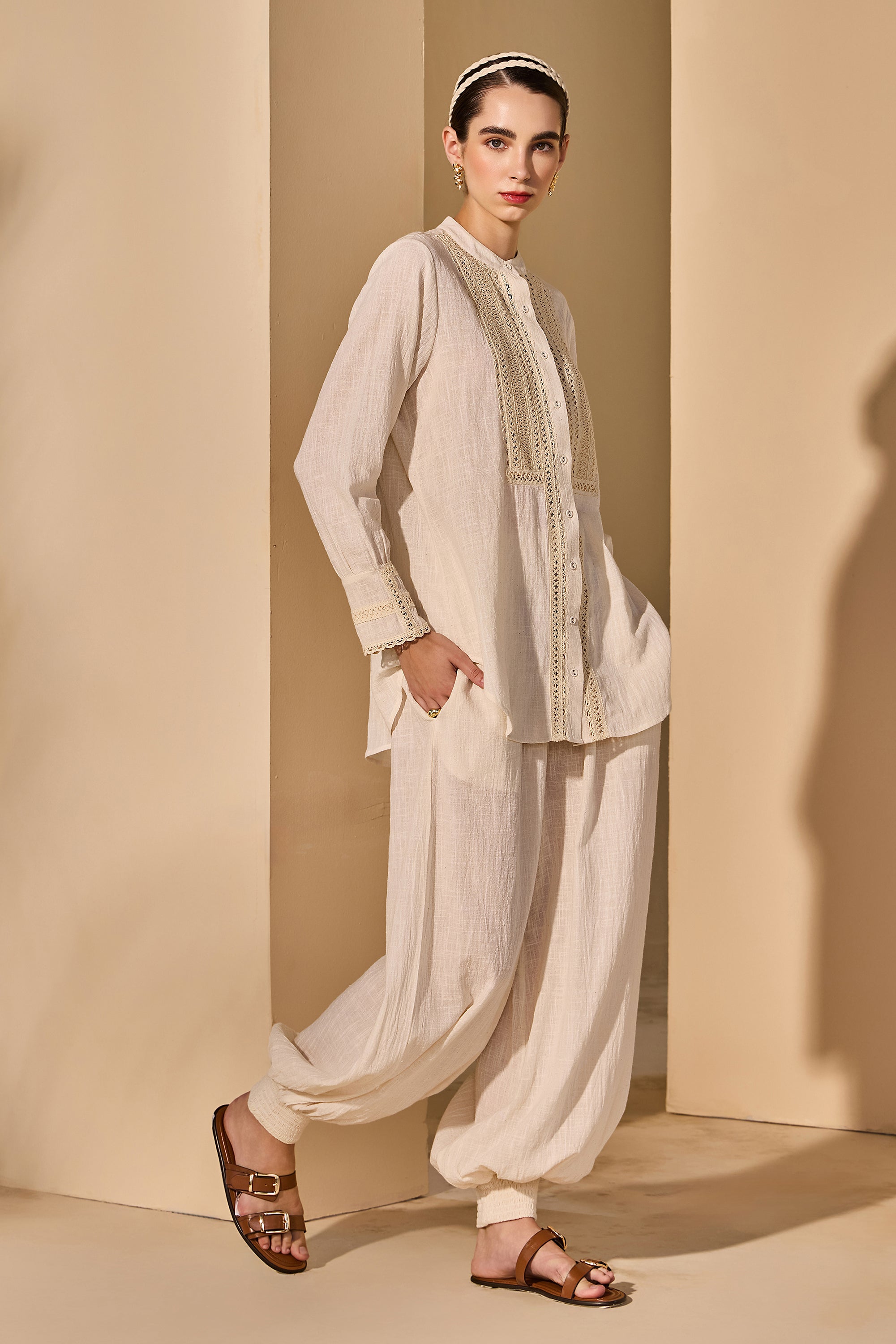 Sama Cotton Slub Top with Trousers