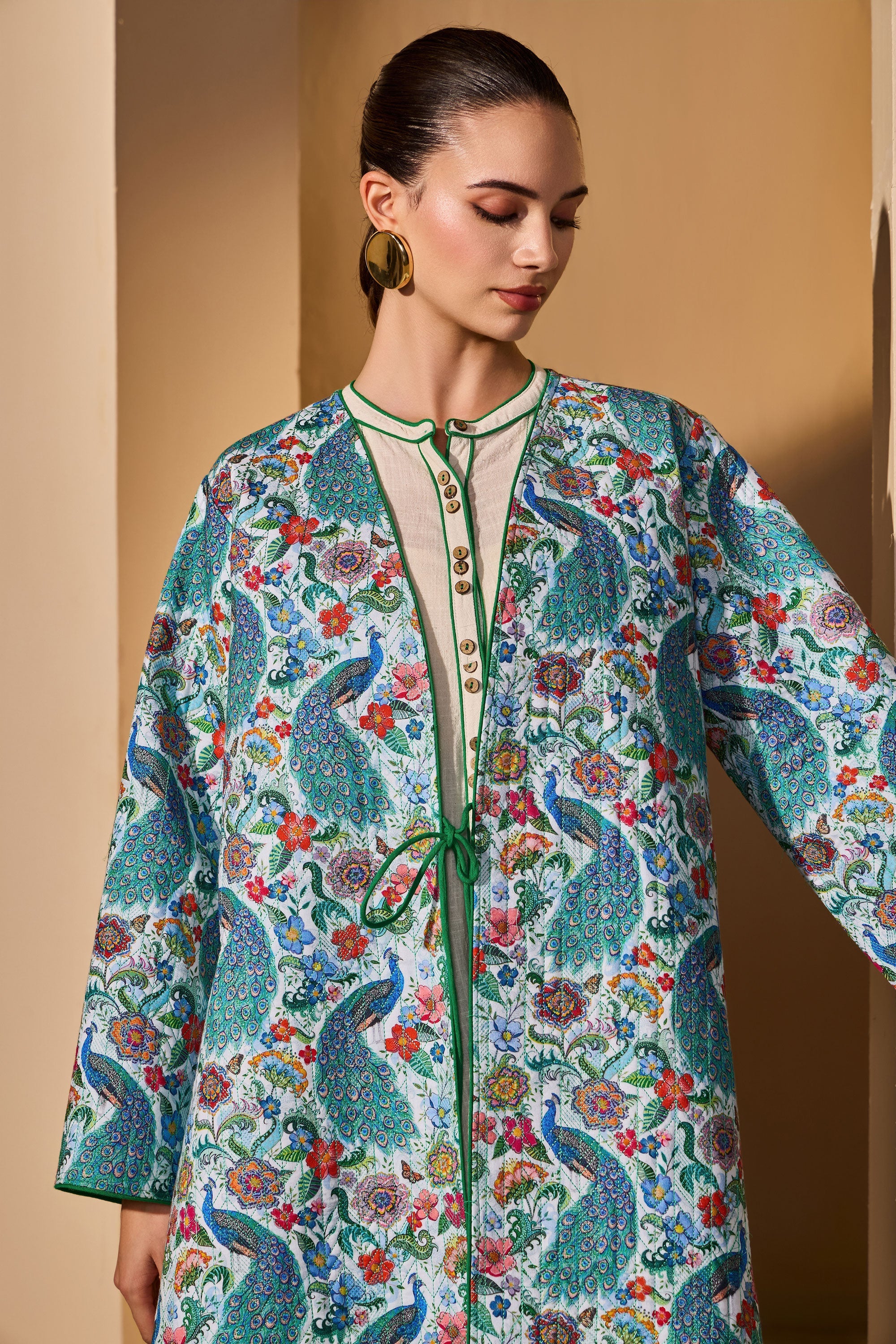 Rihanae Cotton Printed Quilted Bisht