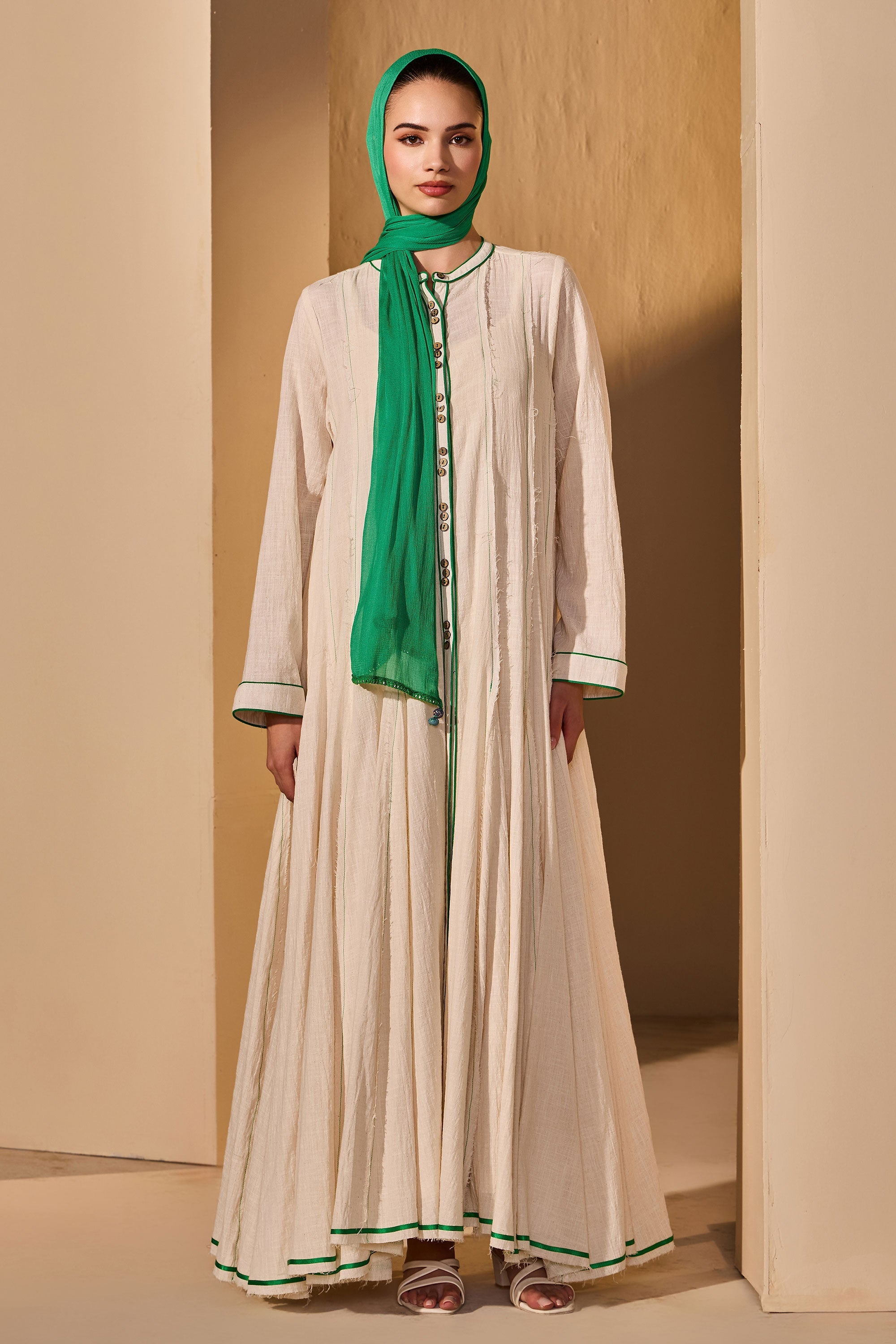 Sadia Cotton Slub Jalabiya with Scarf