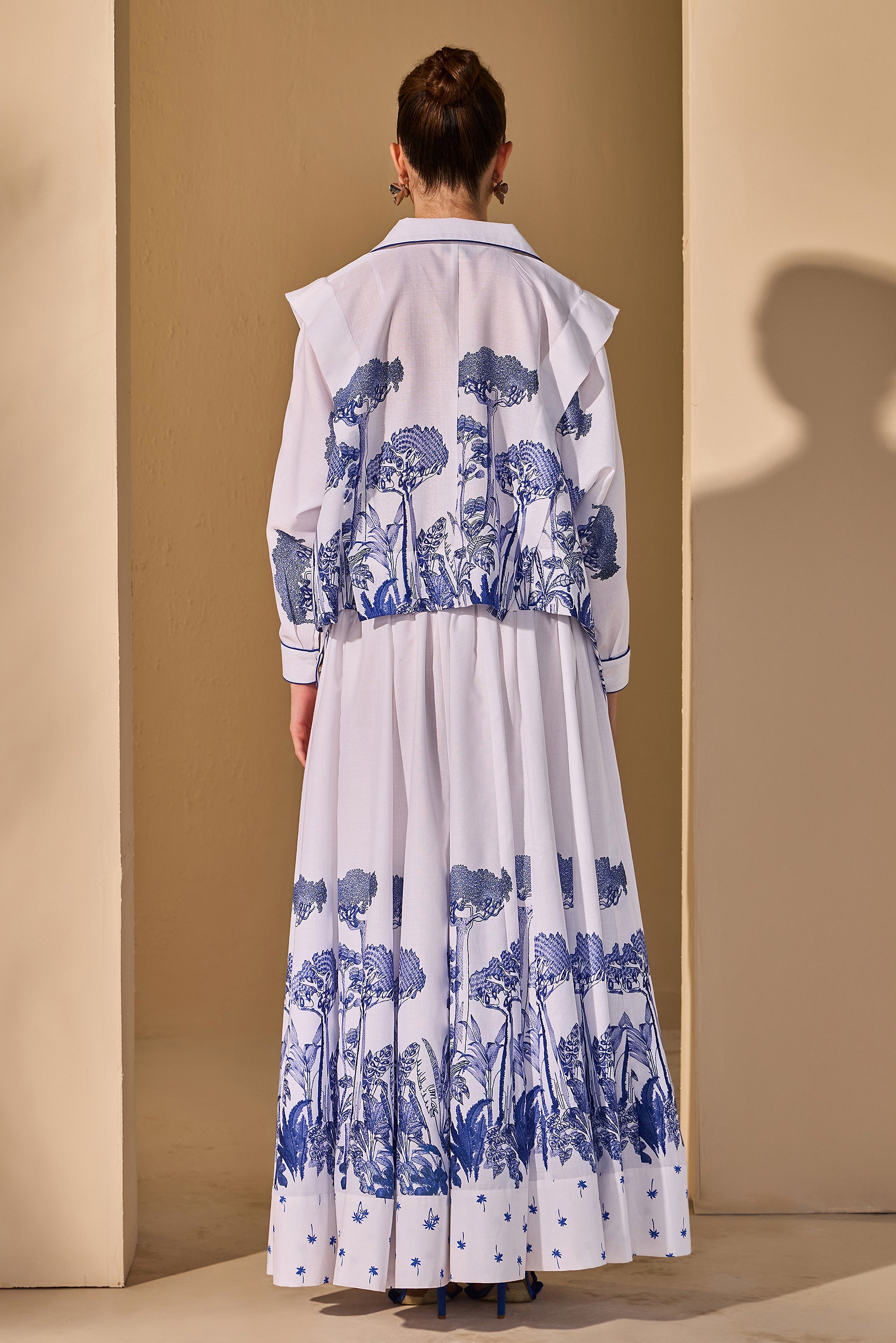 Tehmina Printed Collared Top with Skirt