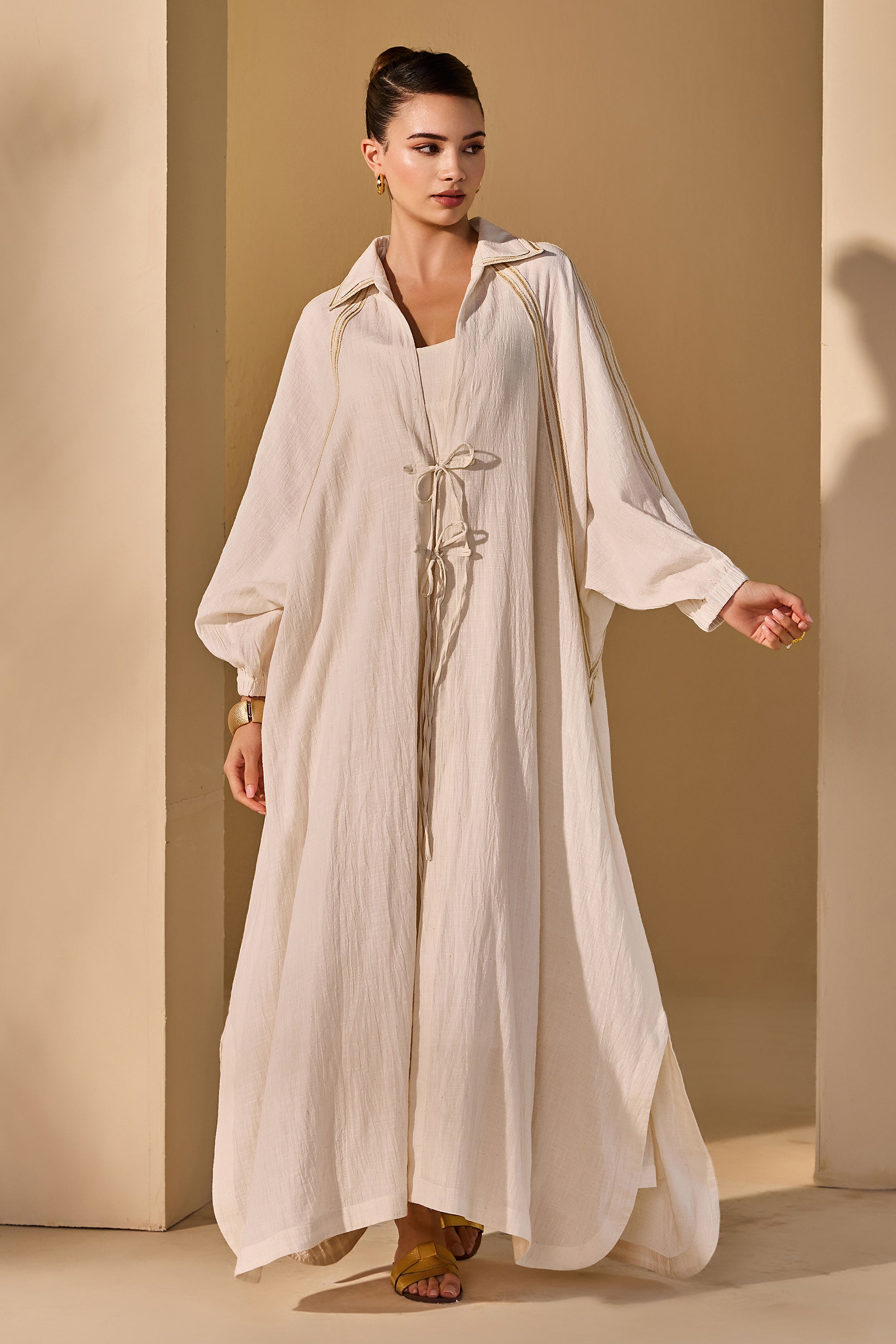 Samina Cotton Slub Bisht with Inner Dress