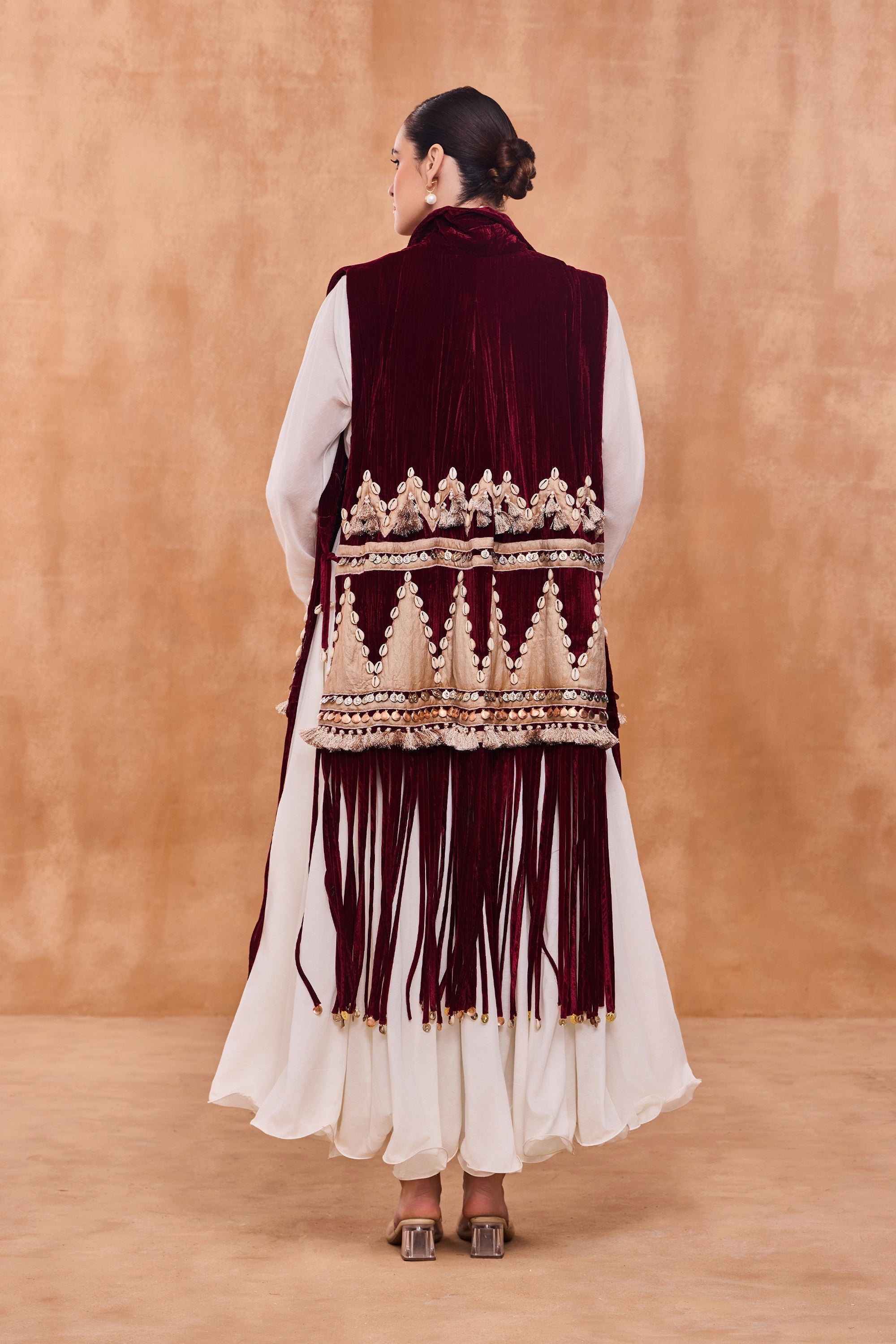 Ruwa Embroidered Dushala Cape with Embellishment