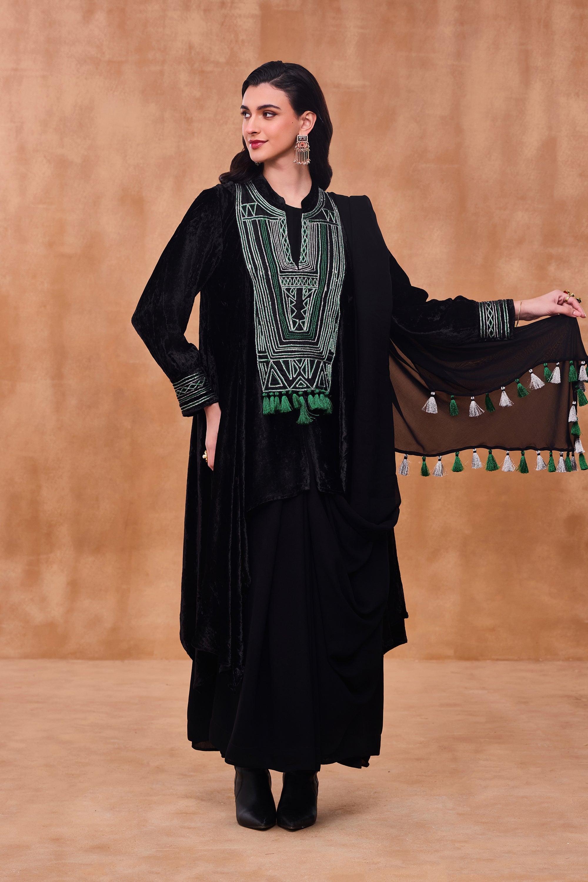 Jahanara Embroidered Draped Jalabiya