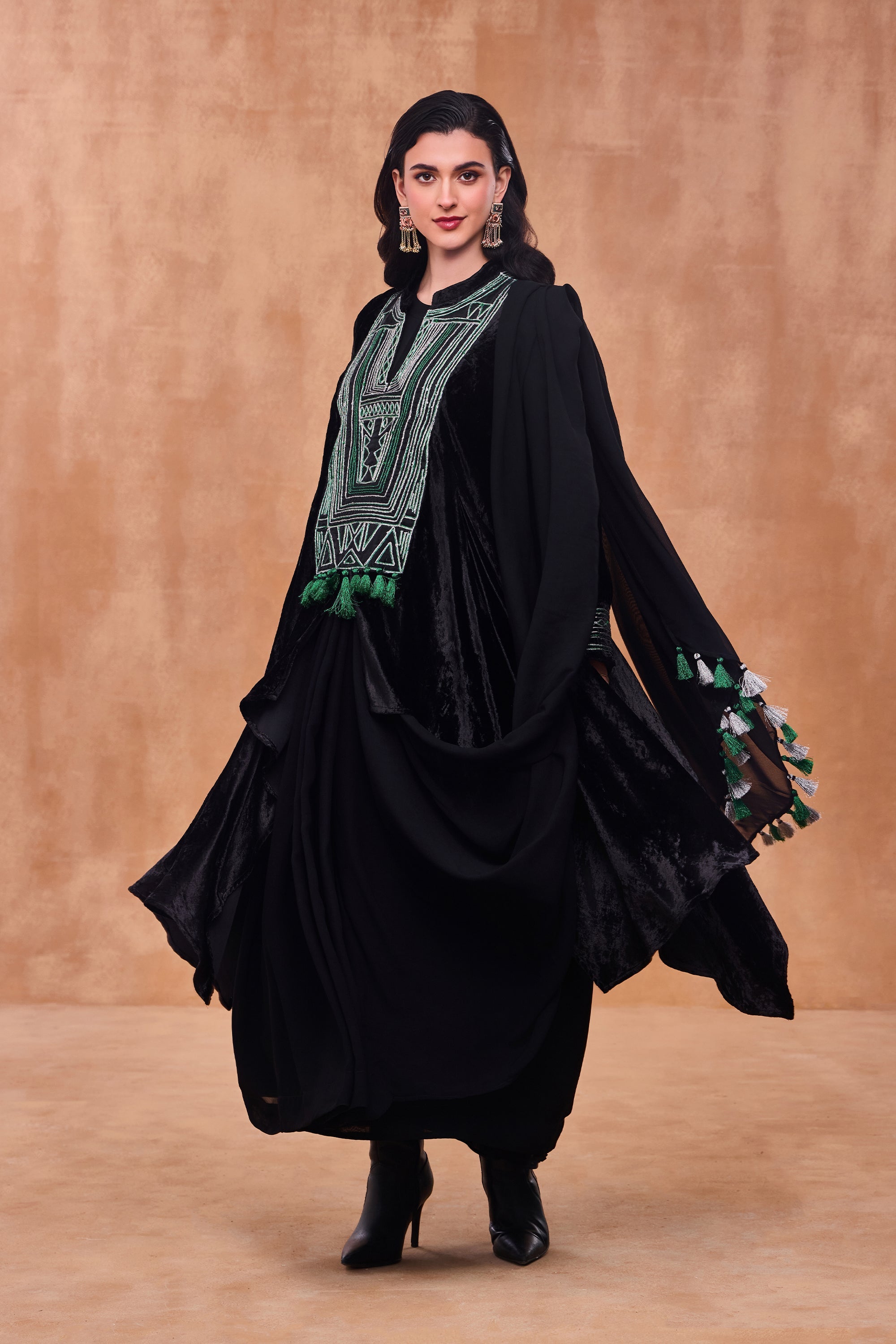 Jahanara Embroidered Draped Jalabiya