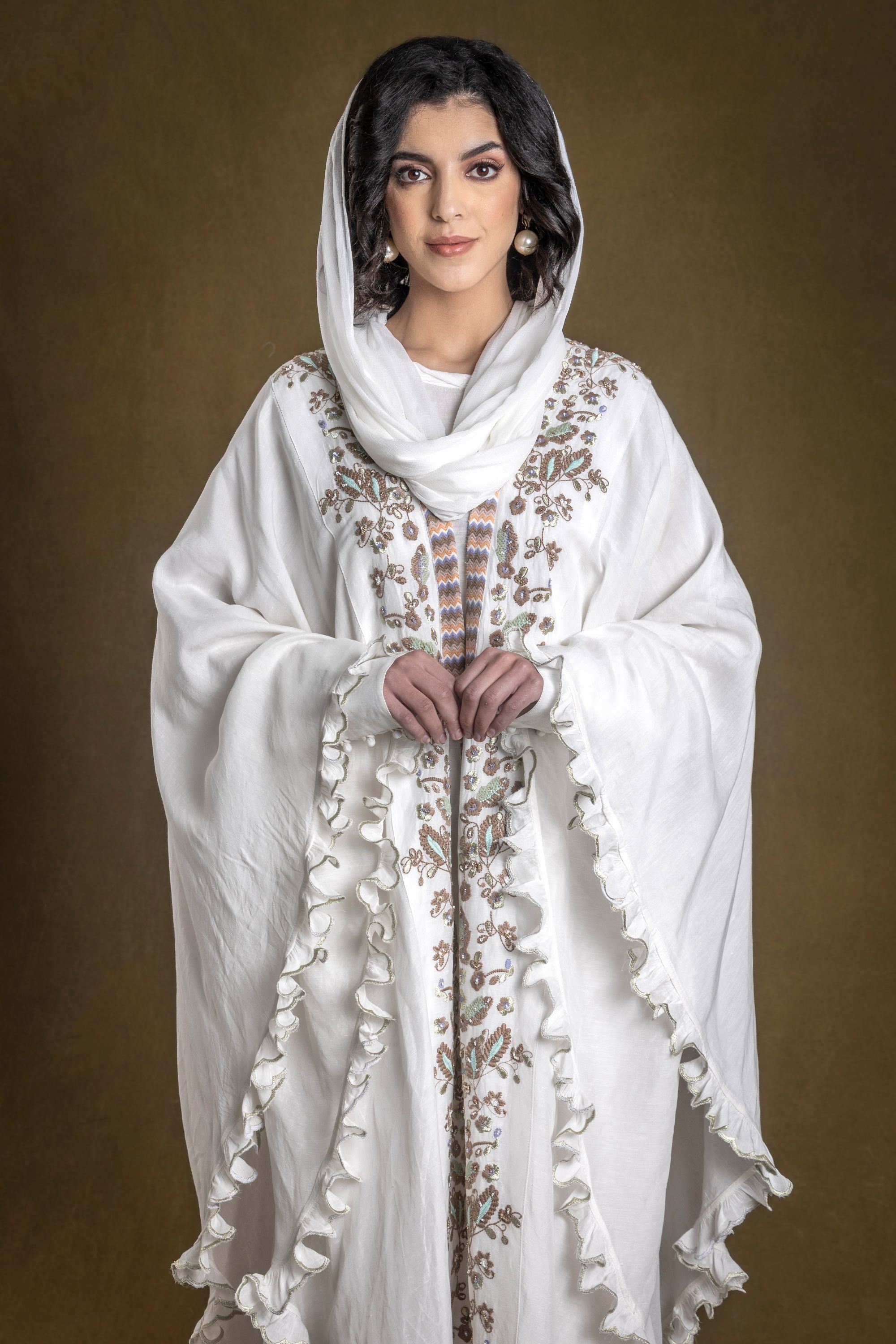 Khushal Jalabiya Dusala Cape with Embroidery & Embellishment
